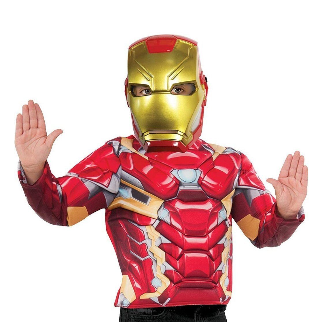 Rubie´s Kostüm Iron Man Muskelshirt Kostümset, Eisenharte Superhelden-Verkleidung mit Oberteil und Maske