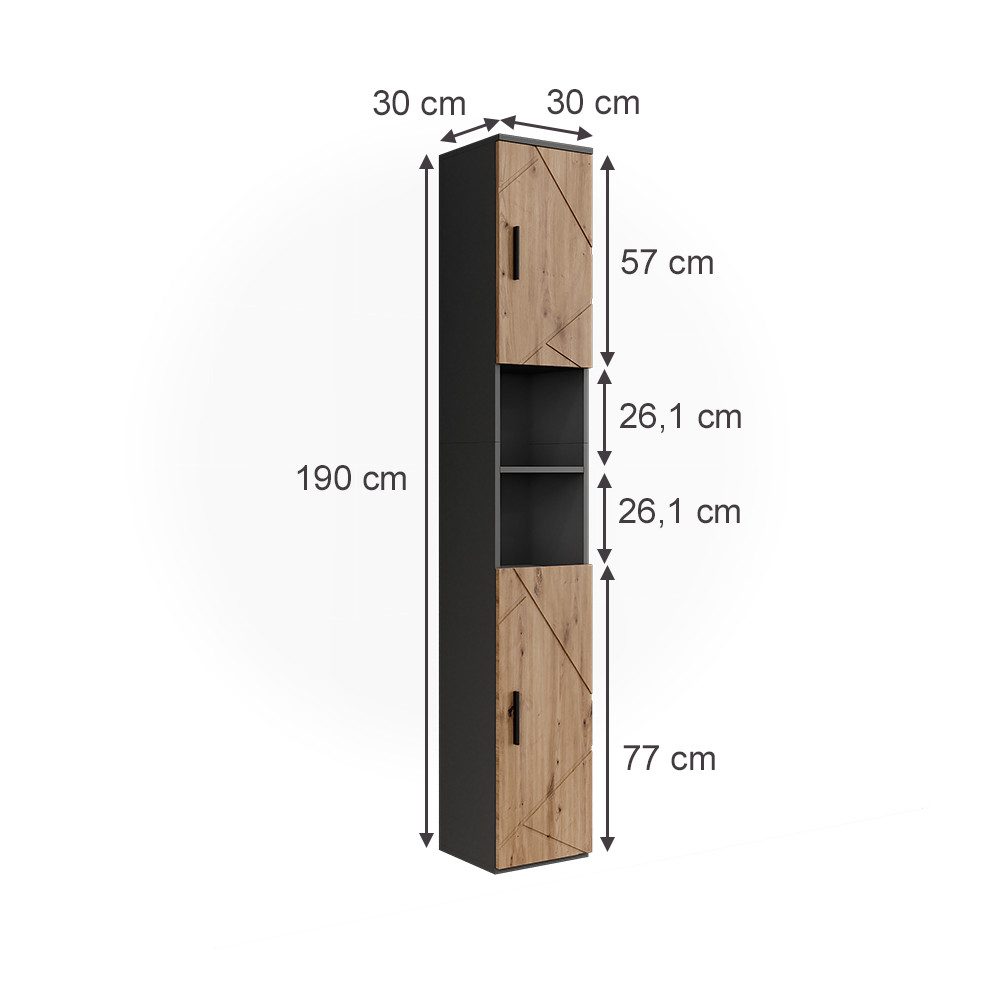 Vicco Hochschrank Irma, Anthrazit/Artisan, 30 x günstig online kaufen