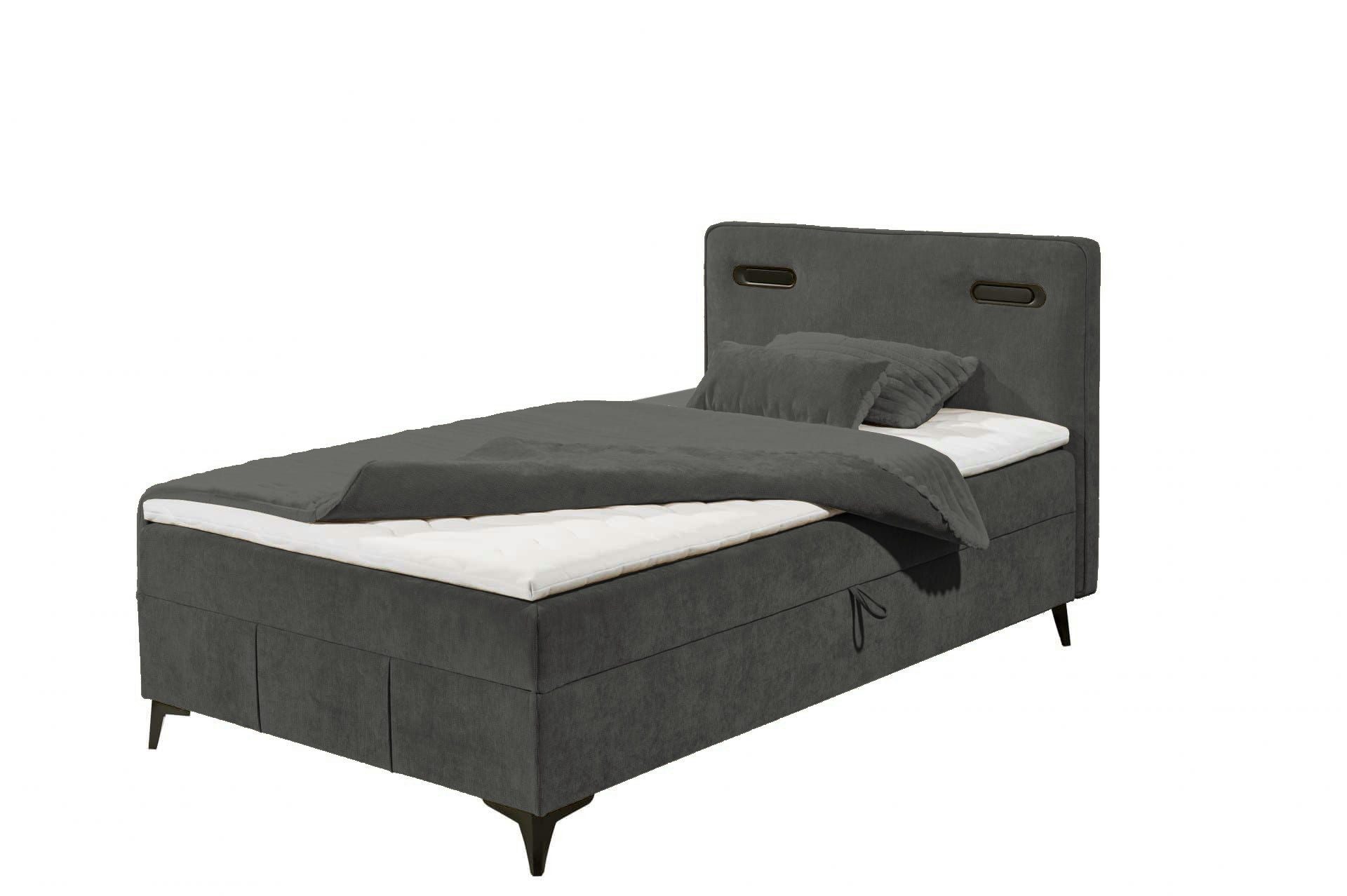 ED EXCITING DESIGN Boxbett Altea 120x200 mit T25-Topper & 4-Gang-Bonell-Matratze, H2 (Komplettbett inklusive Matratze und Topper), LED-Beleuchtung, seitlicher Bettkasten, pflegeleichter Bezug, Topper