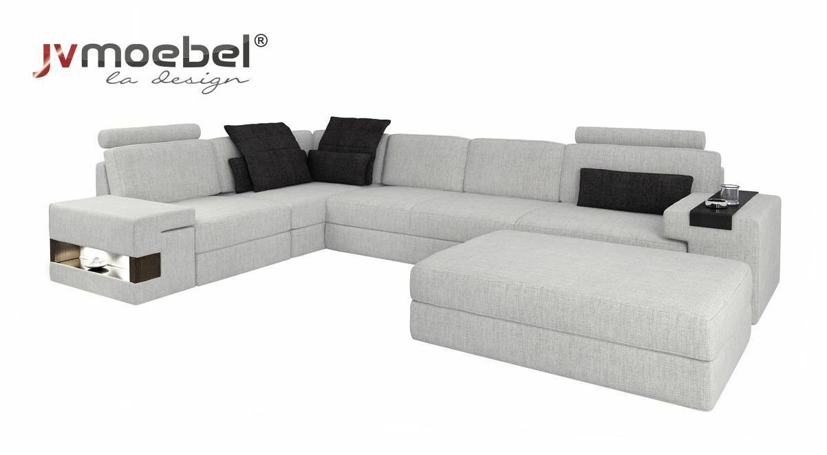 Designer Sofa Couch Hocker JVmoebel Ecksofa, mit Grau/Schwarz Polster Ecksofa Garnitur