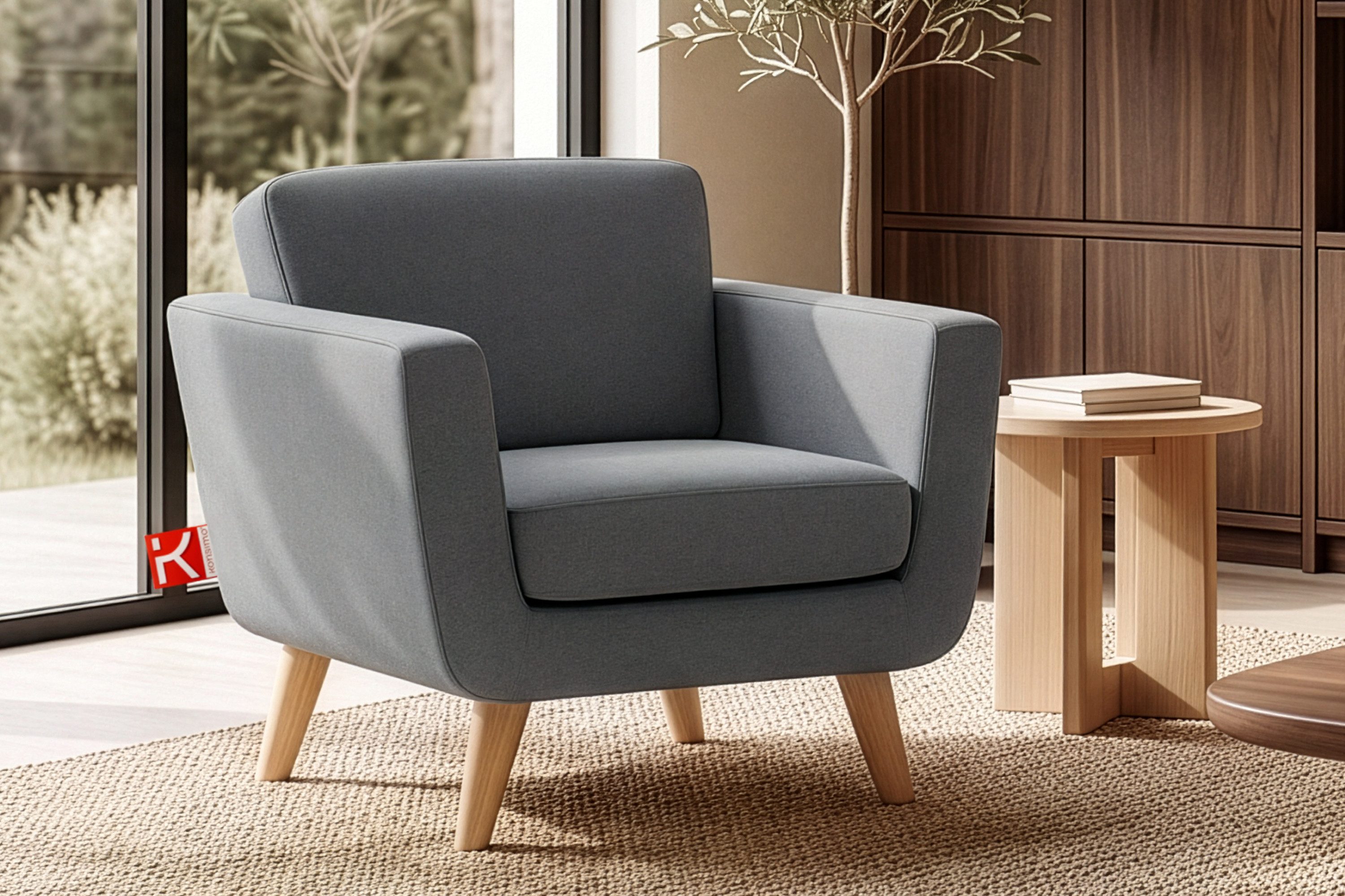 KONSIMO® Sessel TAGIO hergestellt in der EU, 5 Jahre Garantie (Sessel), Scandi-Stil, Made in Europe, Gestell aus Massivholz, mit Armlehnen