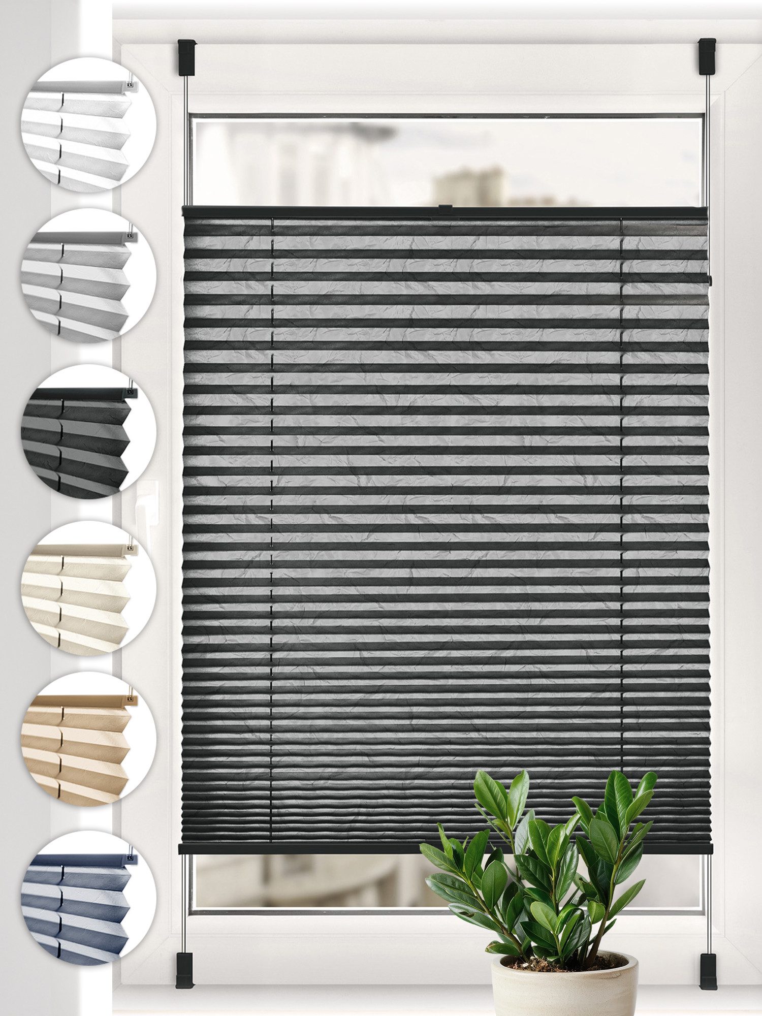 Sonello Plissee Crush Klemmfix ohne Bohren für Fenster & Tür Lichtschutz, blickdicht, Klemmfix, verspannt, ohne Bohren, 30cm x 100cm Anthrazit Faltrollo, Easyfix, Sonnenschutzrollo