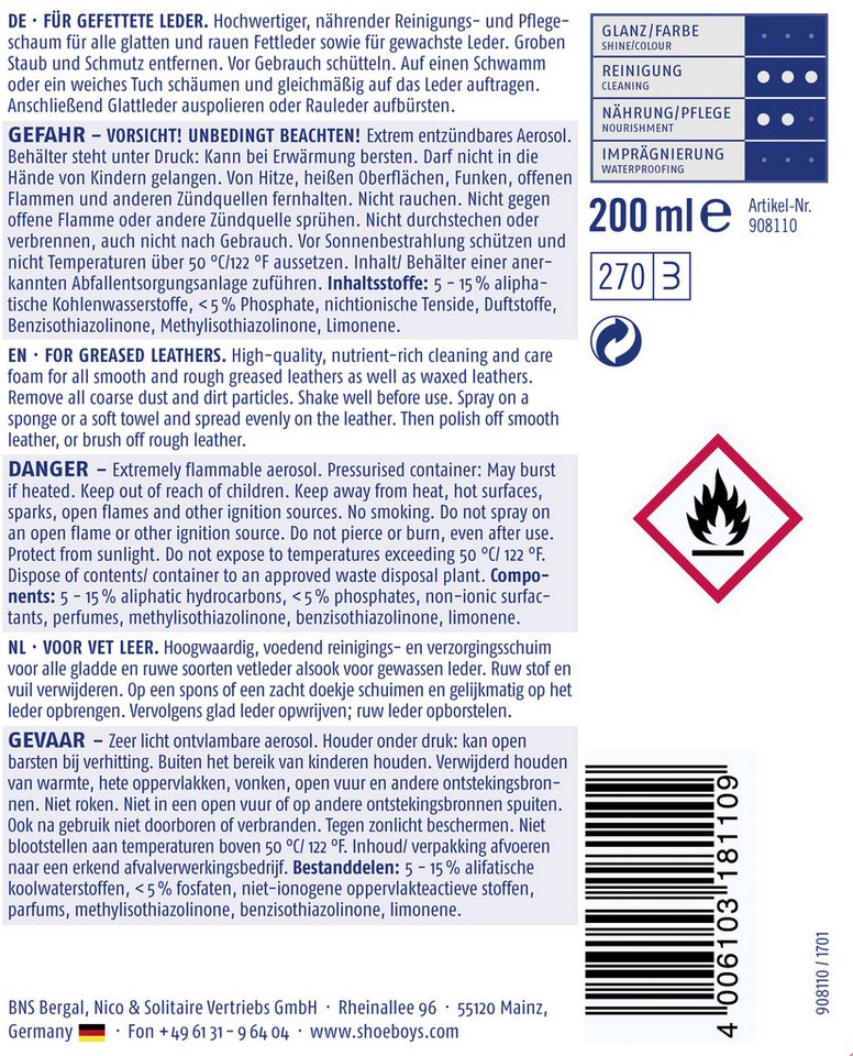 Thumbnail - Shoeboys Greased Leather Foam 200 ml Lederpflege