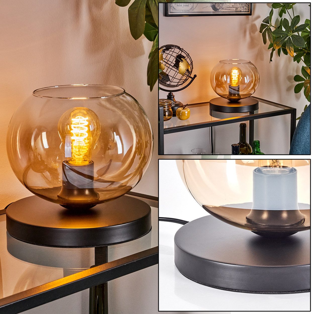 hofstein Tischleuchte Tischlampe aus Metall/Glas in günstig online kaufen