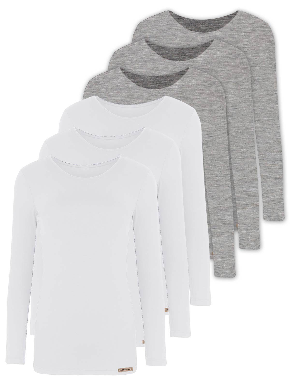 COMAZO Unterziehshirt 6er Pack (Packung, Vegan Damen Shirt Baumwoll grau-melange-weiss 6-St) Langarm