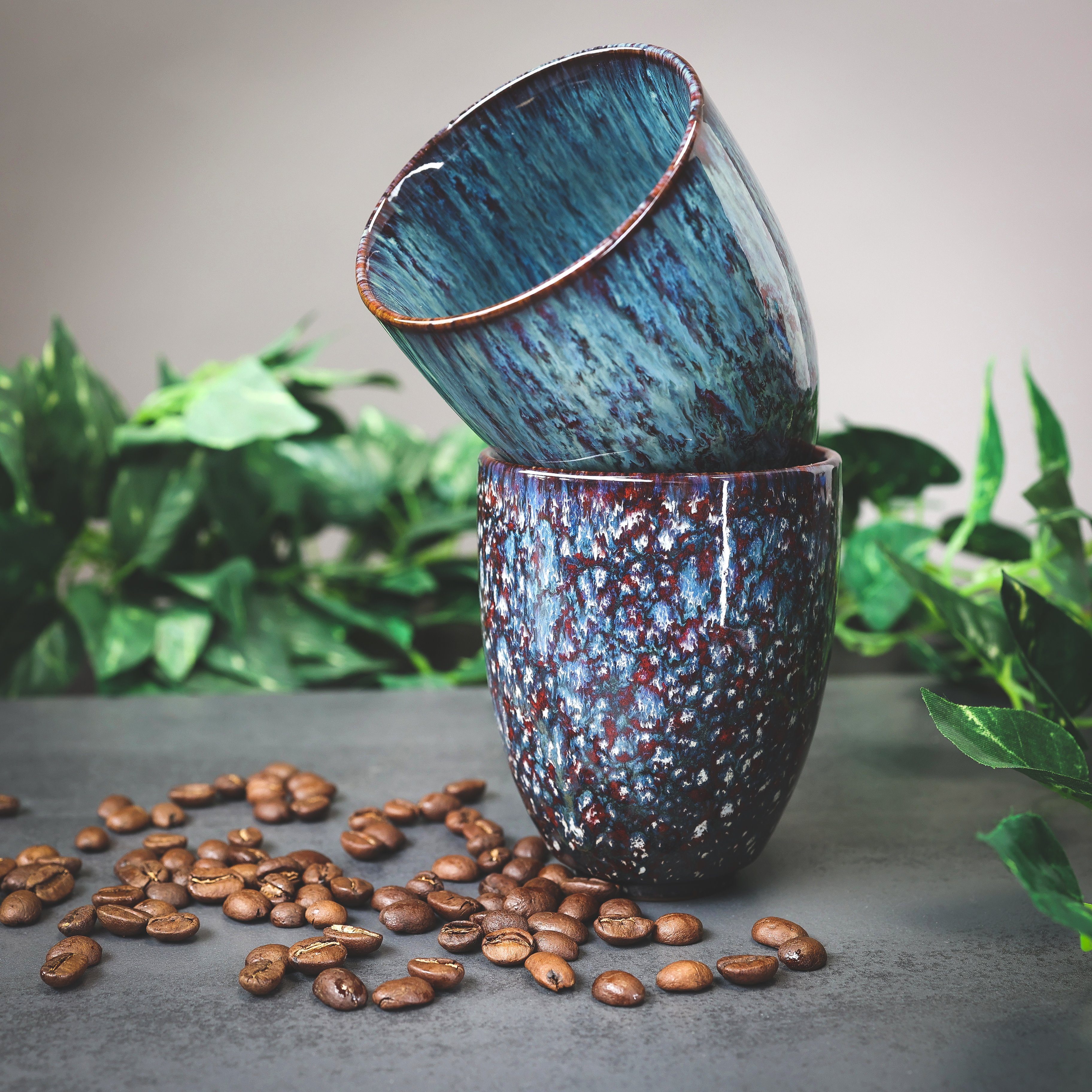 Ganzoo Tasse Becher Set Henkel 200ml Kaffee Keramik, Kaffee-Tasse ohne Design 2er