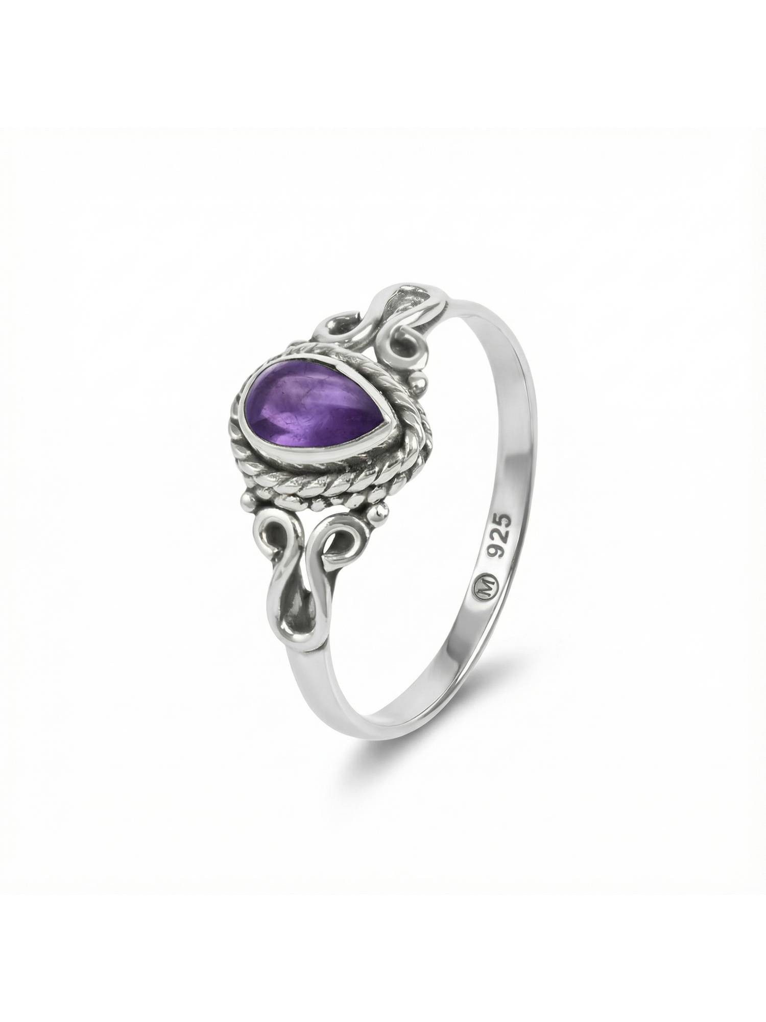 mantraroma Silberring BHAGUS aus 925 Silber mit Amethyst (Ring mit Schmuckbeutel), Damenring aus 925er Silber