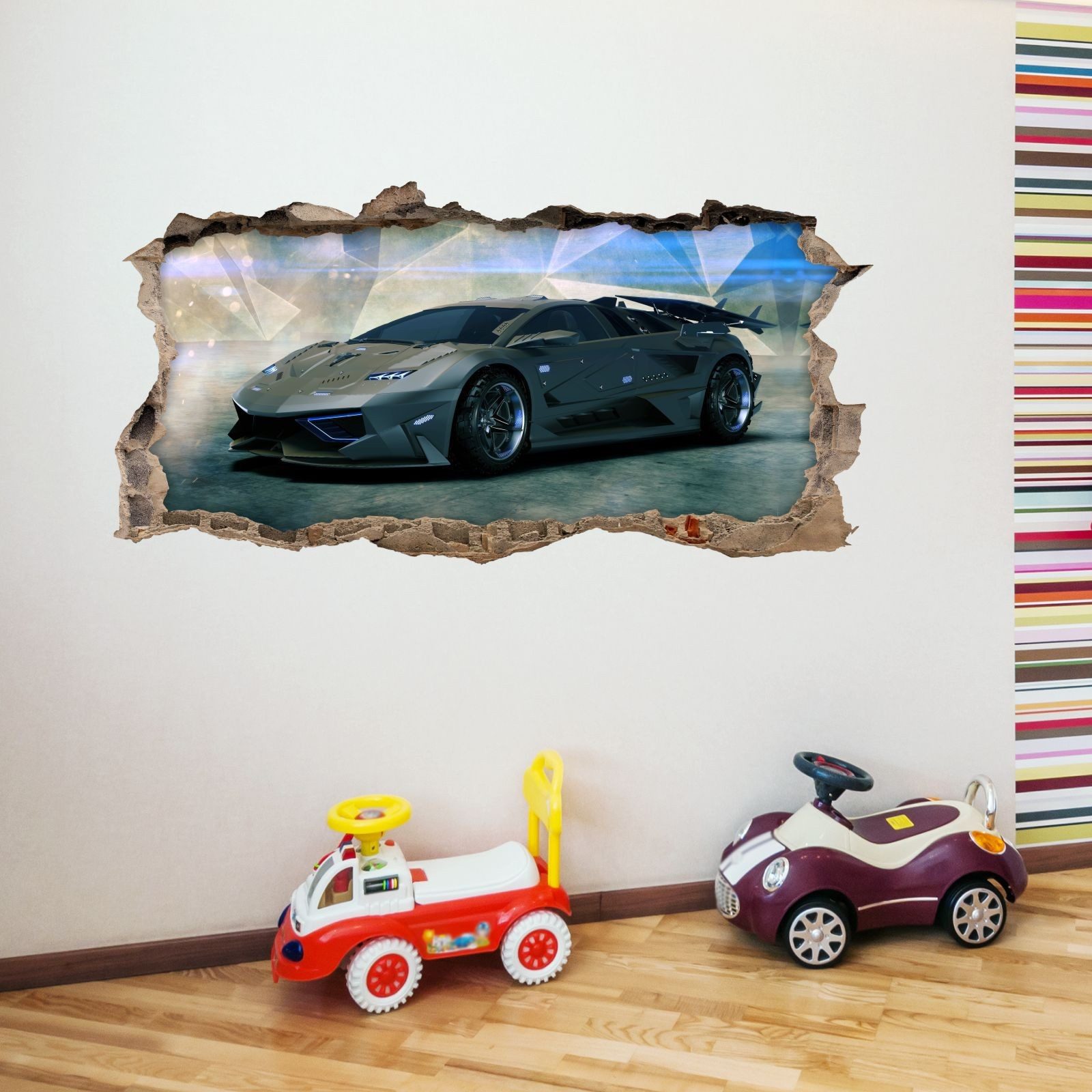 nikima Wandtattoo 106 Wandtattoo Sportwagen schwarz - Loch in der Wand - 750 x 380 mm (PVC-Folie)