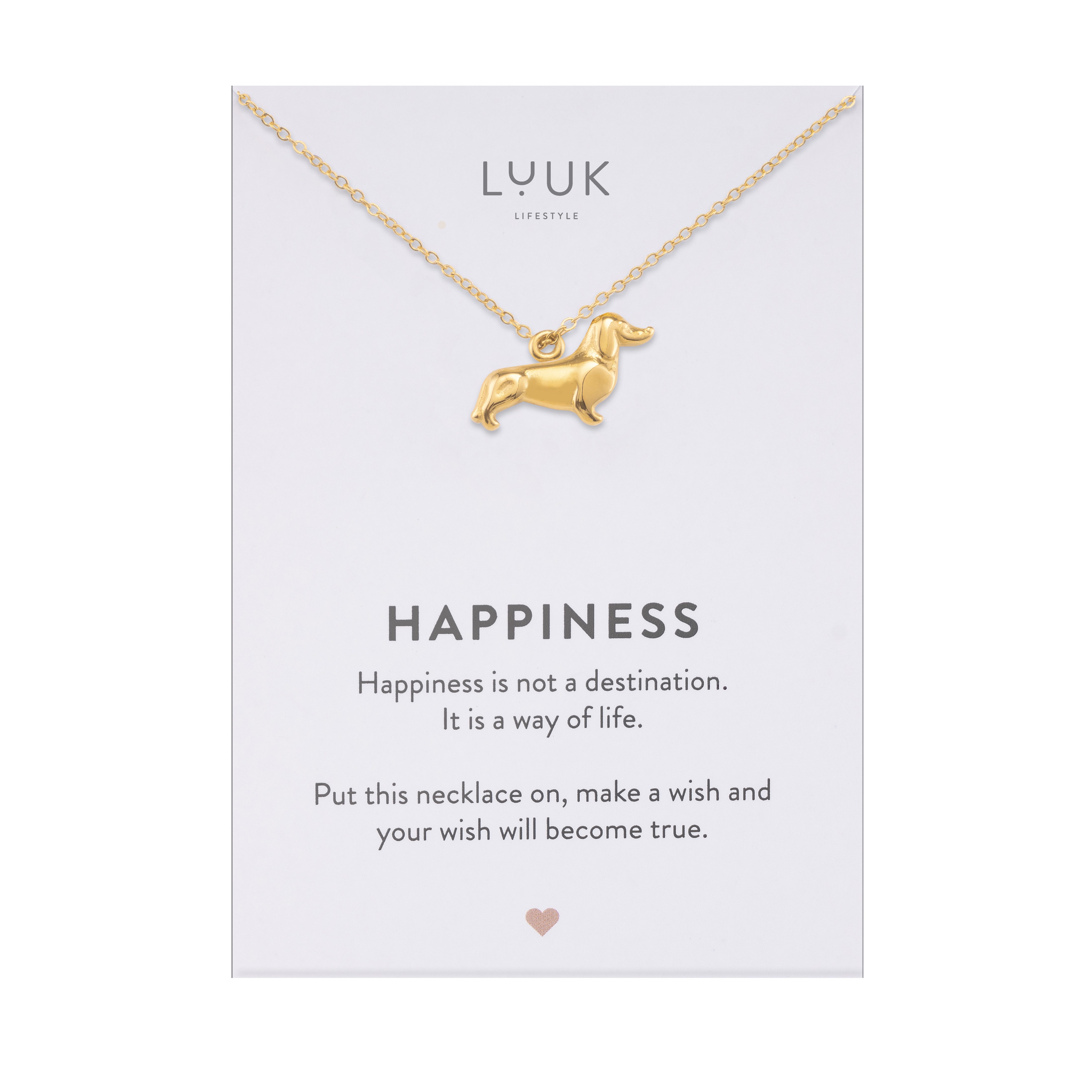 LUUK LIFESTYLE Kette mit Anhänger Dackel, mit HAPPINESS Spruchkarte