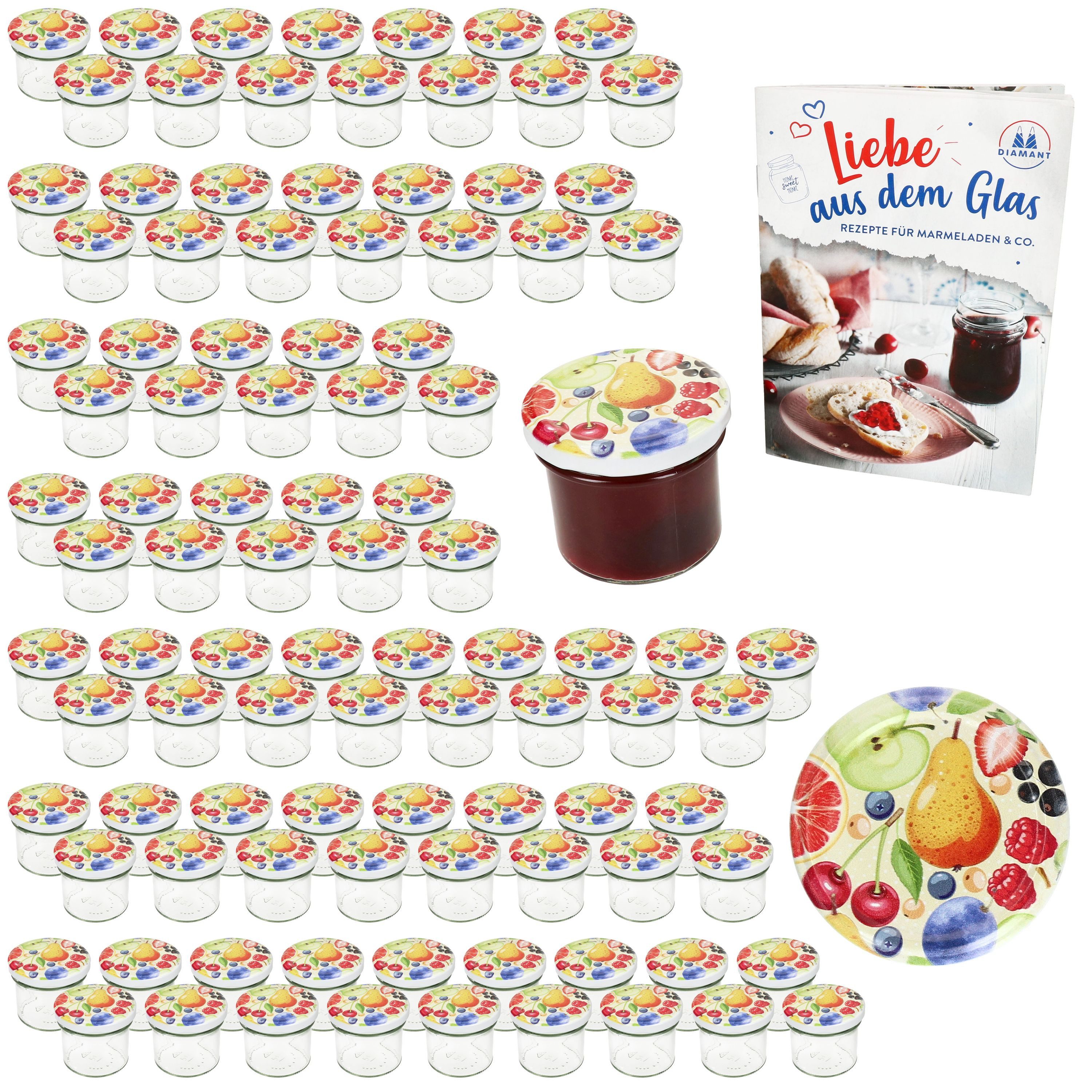 MamboCat Einmachglas 100er Set Sturzglas 125ml Einmachglas TO66 Comic-Obst Deckel, Glas