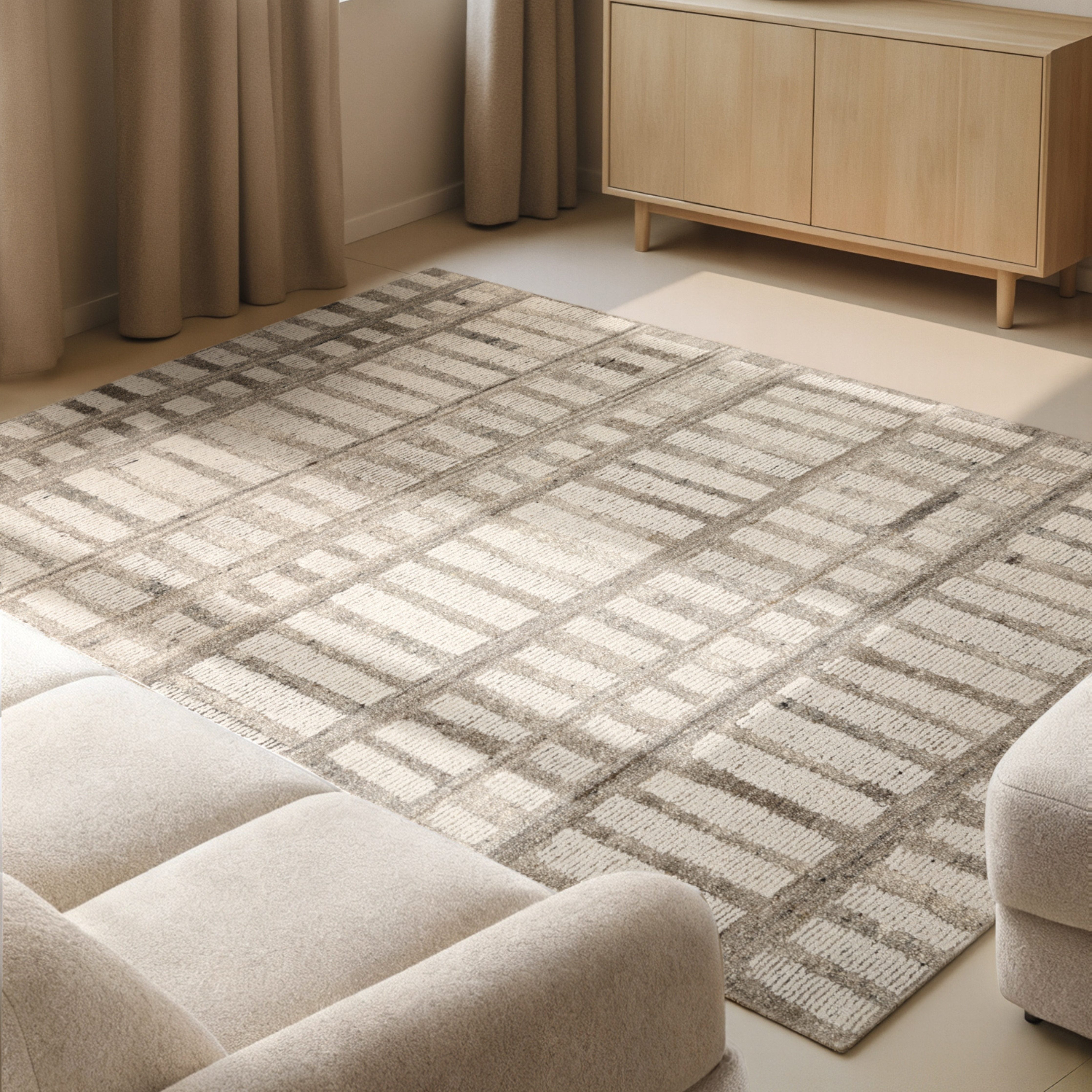 vikosa Teppich Linara, rechteckig, Höhe: 15 mm, Handgemacht, Grafisch, Streifen, Natur, Wolle, Wohnzimmer,Schlafzimmer