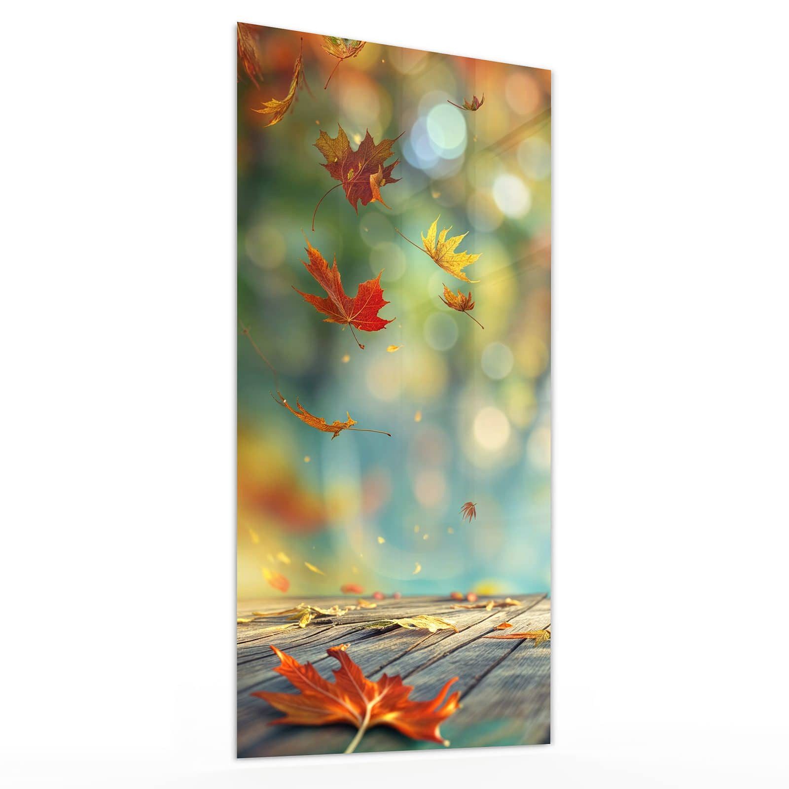 Primedeco Glasbild Wandbild Herbstlaub Wald mit Aufhängung, Jahreszeiten (21 verschiedene Größen, 1 St), Elegante Aufhängung