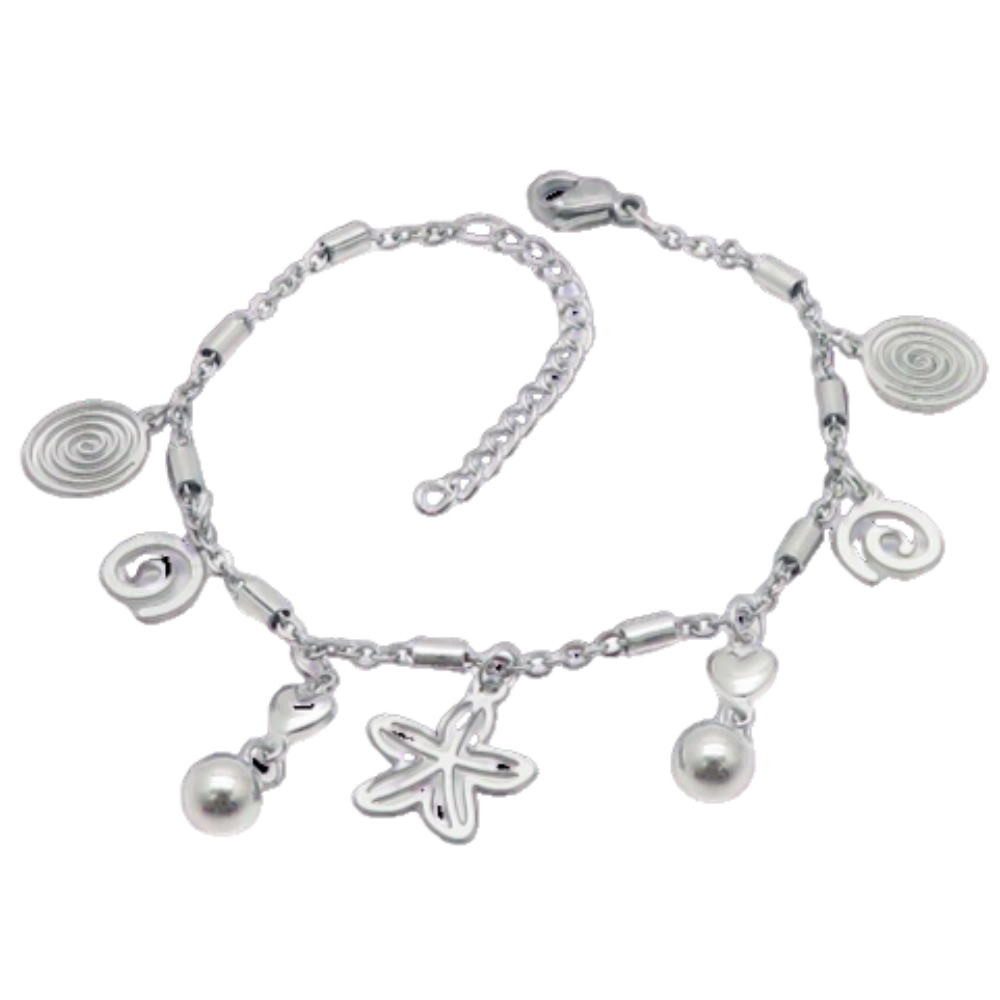 BUNGSA Armband Bettelarmband Wirbel, Kugeln & Seestern Silber aus Edelstahl Damen (1 Armband, 1-tlg), Bracelet Armschmuck