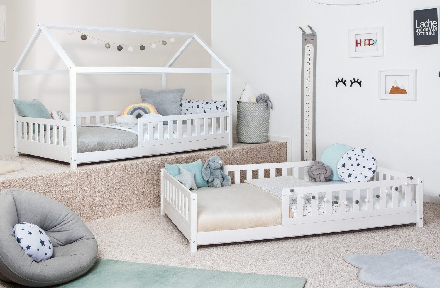 Ticaa Hausbett Duo mit Rausfallschutz aus Kiefer, Bodenbett 120x200, inkl. günstig online kaufen