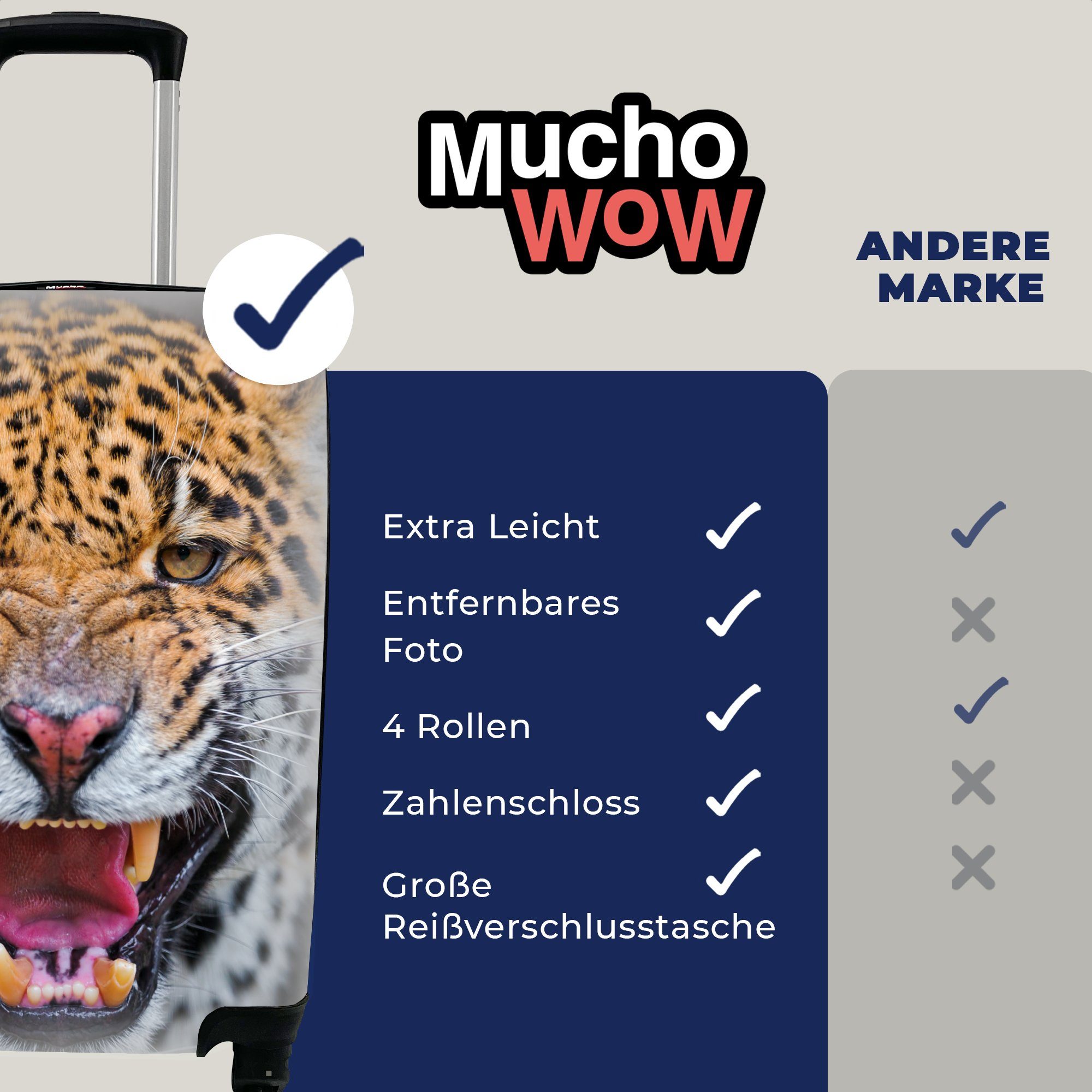 MuchoWow Handgepäckkoffer Jaguar Reisekoffer rollen, Reisetasche Tier, Makro 4 - - Rollen, Trolley, für mit Handgepäck Ferien