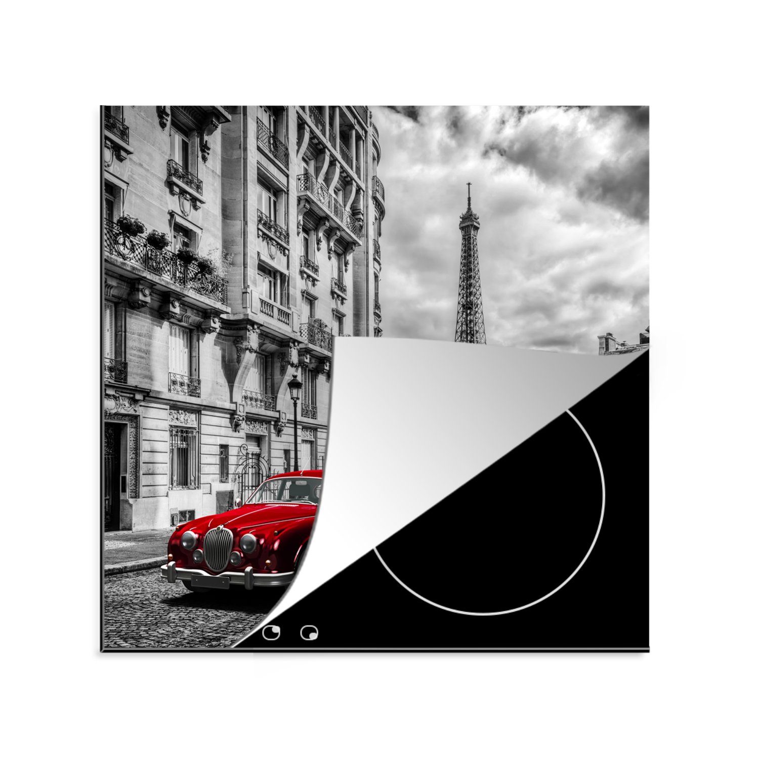 Neue Ausgabe MuchoWow Herdblende-/Abdeckplatte Eiffelturm Arbeitsplatte Schwarz, 78x78 tlg), cm, - (1 Vinyl, - für Ceranfeldabdeckung, küche Paris