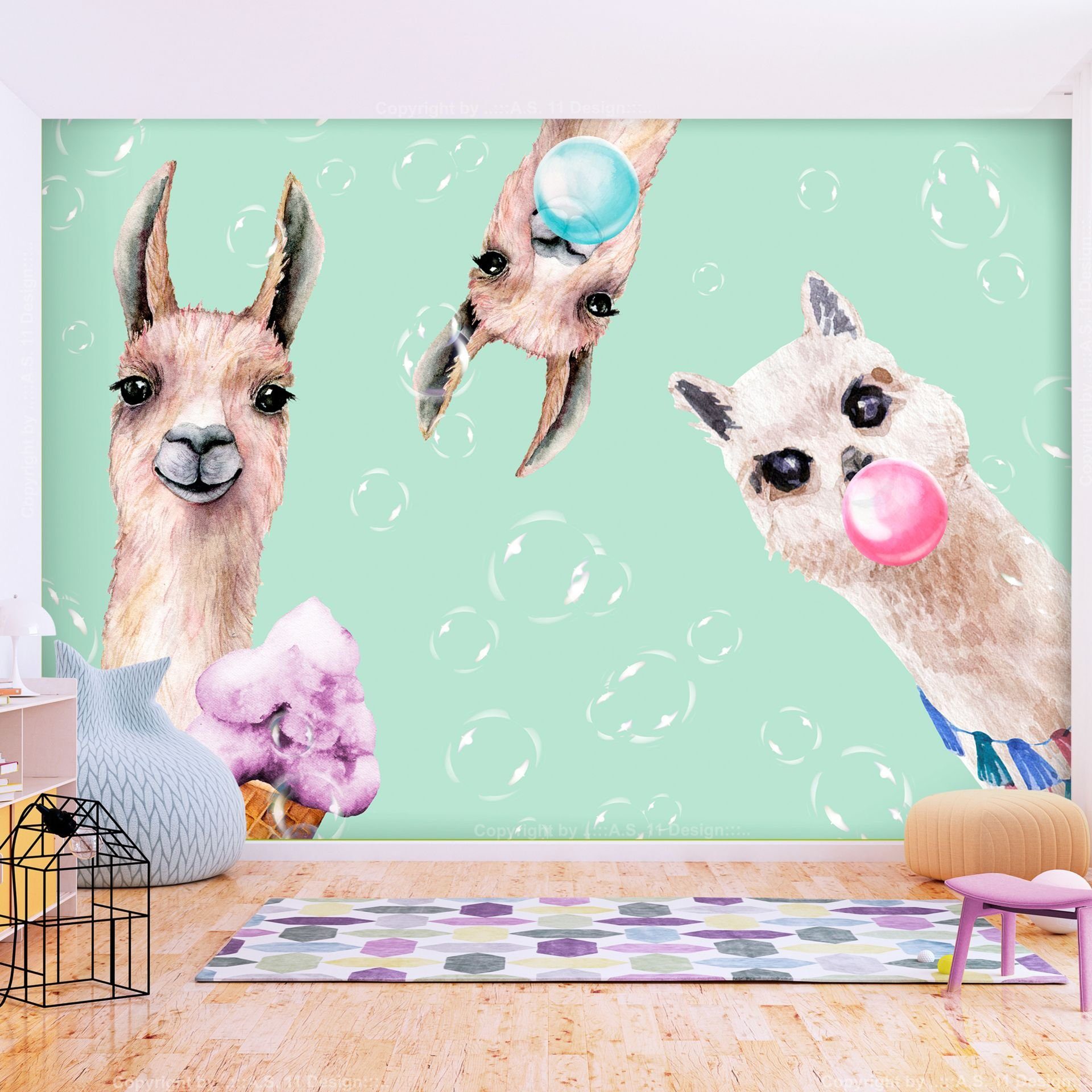 KUNSTLOFT Vliestapete Crazy Llamas 1x0.7 m, halb-matt, lichtbeständige Design Tapete