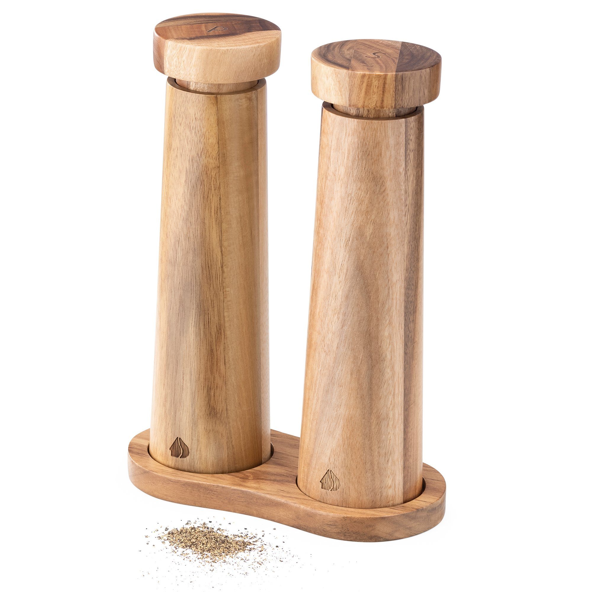 Gewürzbehälter Salz und Pfeffer Mühle Set - Gewürzmühle Grinder Streuer mit Tablett