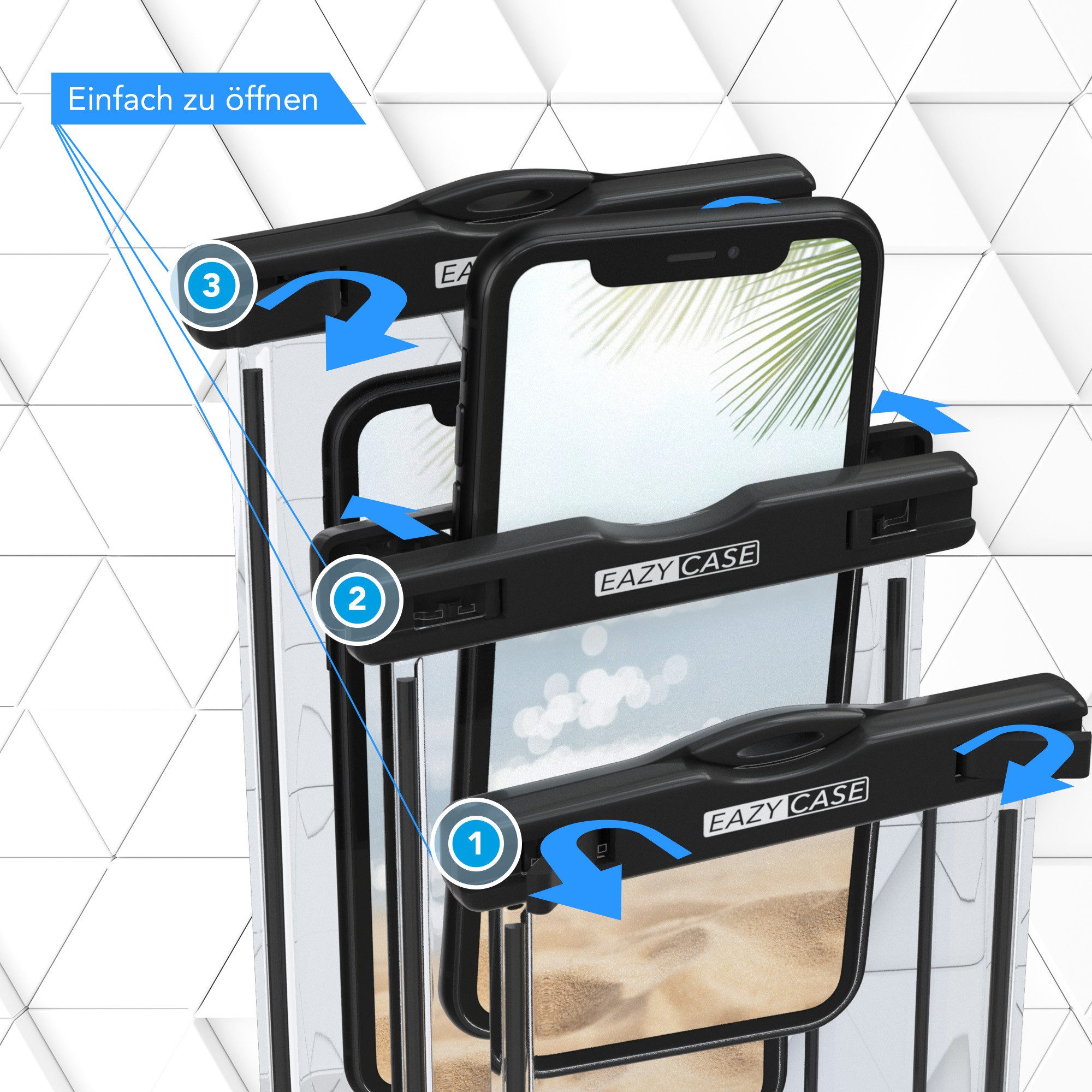 EAZY CASE Handyhülle Universale Unterwasser-Tasche für viele Modelle 3,5 - 6,7 Zoll, wasserdichte Handytasche Unterwasserhülle Handy IPX8 Schutz Schwarz – Bild 4 von 5