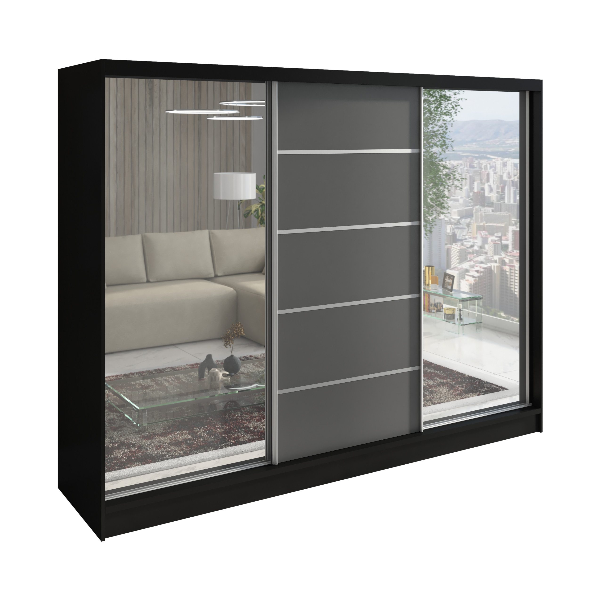 A&J MöbelLand GmbH Schiebetürenschrank TIM 3-türig Schrank 200 cm mit Schubladen und Spiegel (TOP ANGEBOT! Geräumiger Schrank mit einer Breite von 200 cm und Spiegel, ideal zur Aufbewahrung von Kleidung und Accessoires. 3 Schubladen und viel Stauraum. TOP PRODUKT! Wählen Sie das ideale Modell für Ihr Schlafzimmer!, Inclusive 3 Schubladen) Breite: 200 cm, Höhe: 215 cm, Tiefe: 59,5 cm
