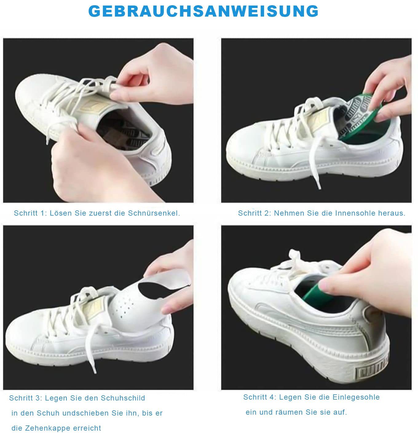 COOL-i ® Sneaker-Schuhschutz (2 Paar) – Anti-Knitter Zehenschutz-Einlagen Sneaker atmungsaktiv & zuschneidbar für Sneaker & Sportschuhe