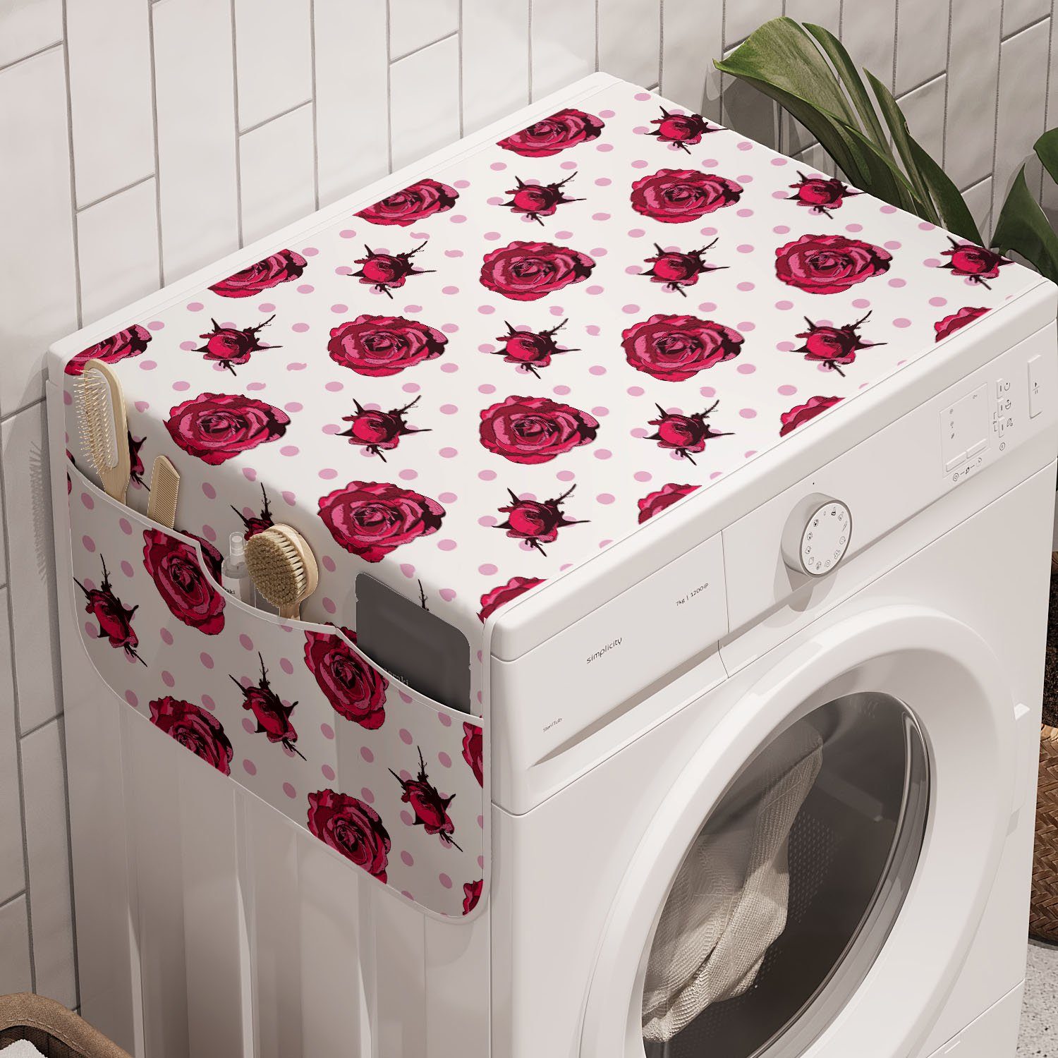 Abakuhaus Badorganizer Anti-Rutsch-Stoffabdeckung für Waschmaschine und Trockner, Vintage Rose Tupfen Blumen