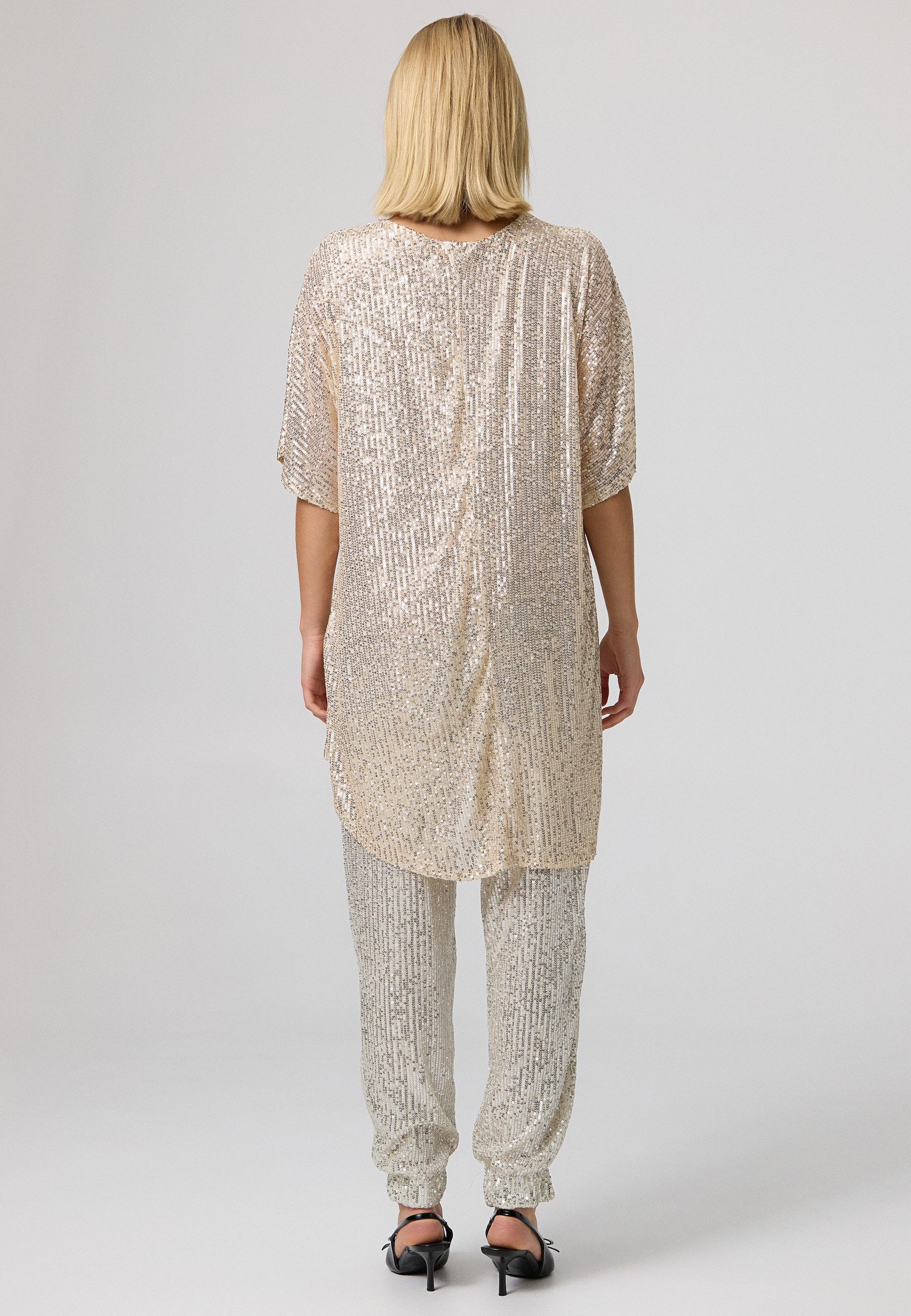 Worldclassca Paillettenshirt Worldclassca Paillettenshirt Oversize Bluse Lang mit Pailetten Party Abendmode Partymode Weihnachtsmode Hochzeitsmode Clubwear