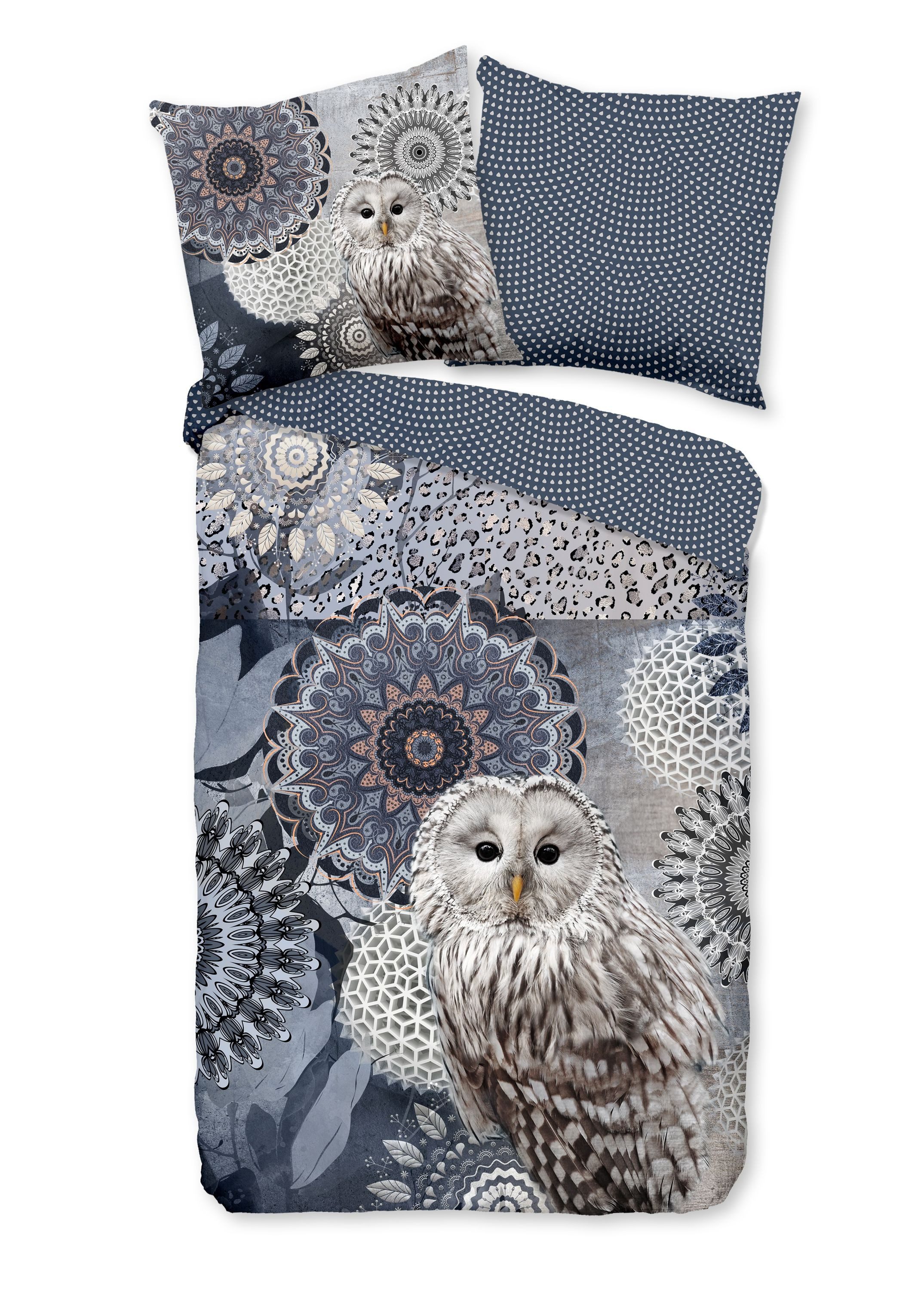 hip Bettwäsche Baumwolle, Renforcé, 2 teilig, blaue Mandalas mit Eule