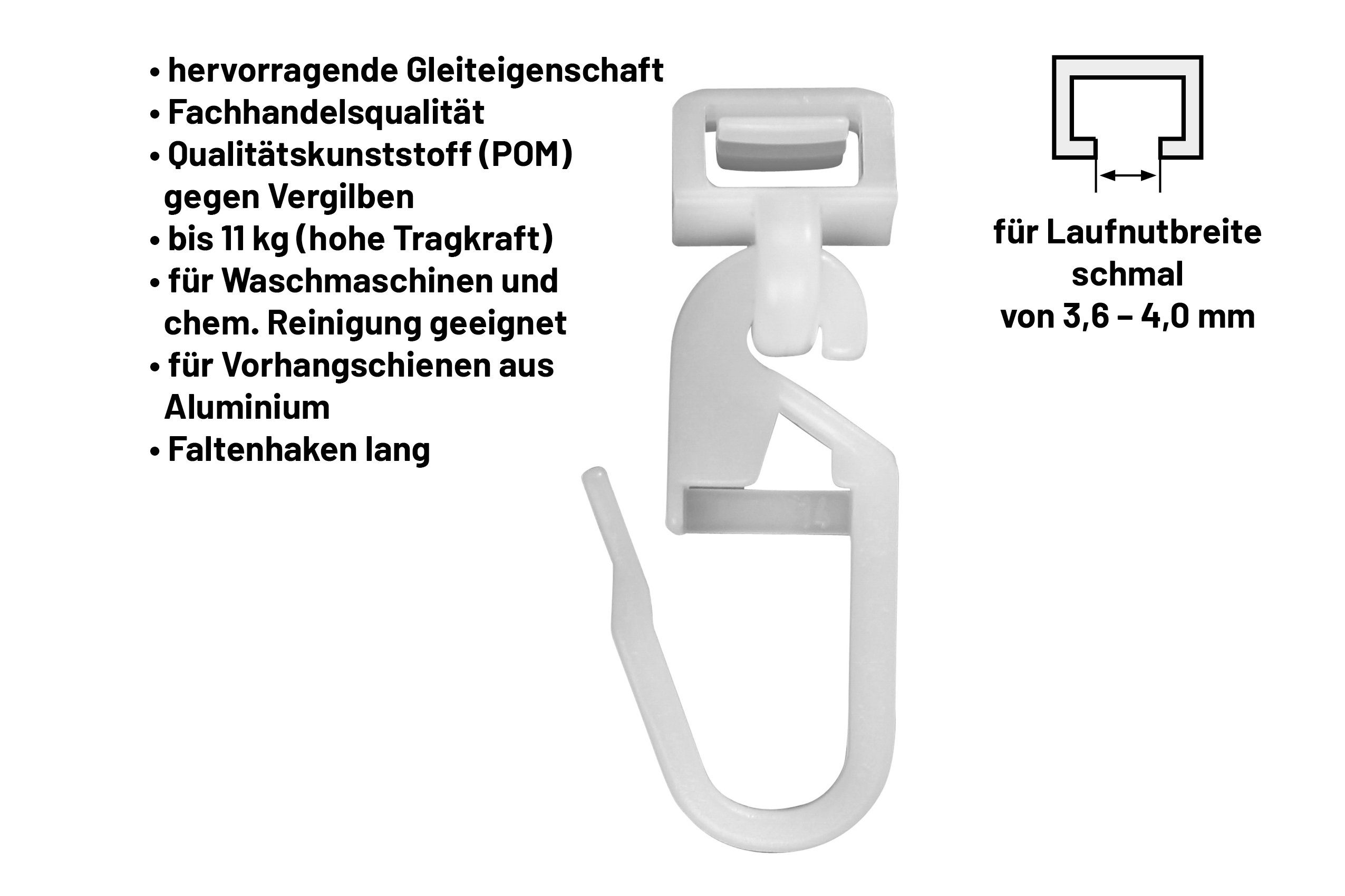 Deco-Raum Klick-Gleiter Click-Gleiter, für Gardinenschienen Vorhangschienen, für Faltenband Kräuselband Original Hinno