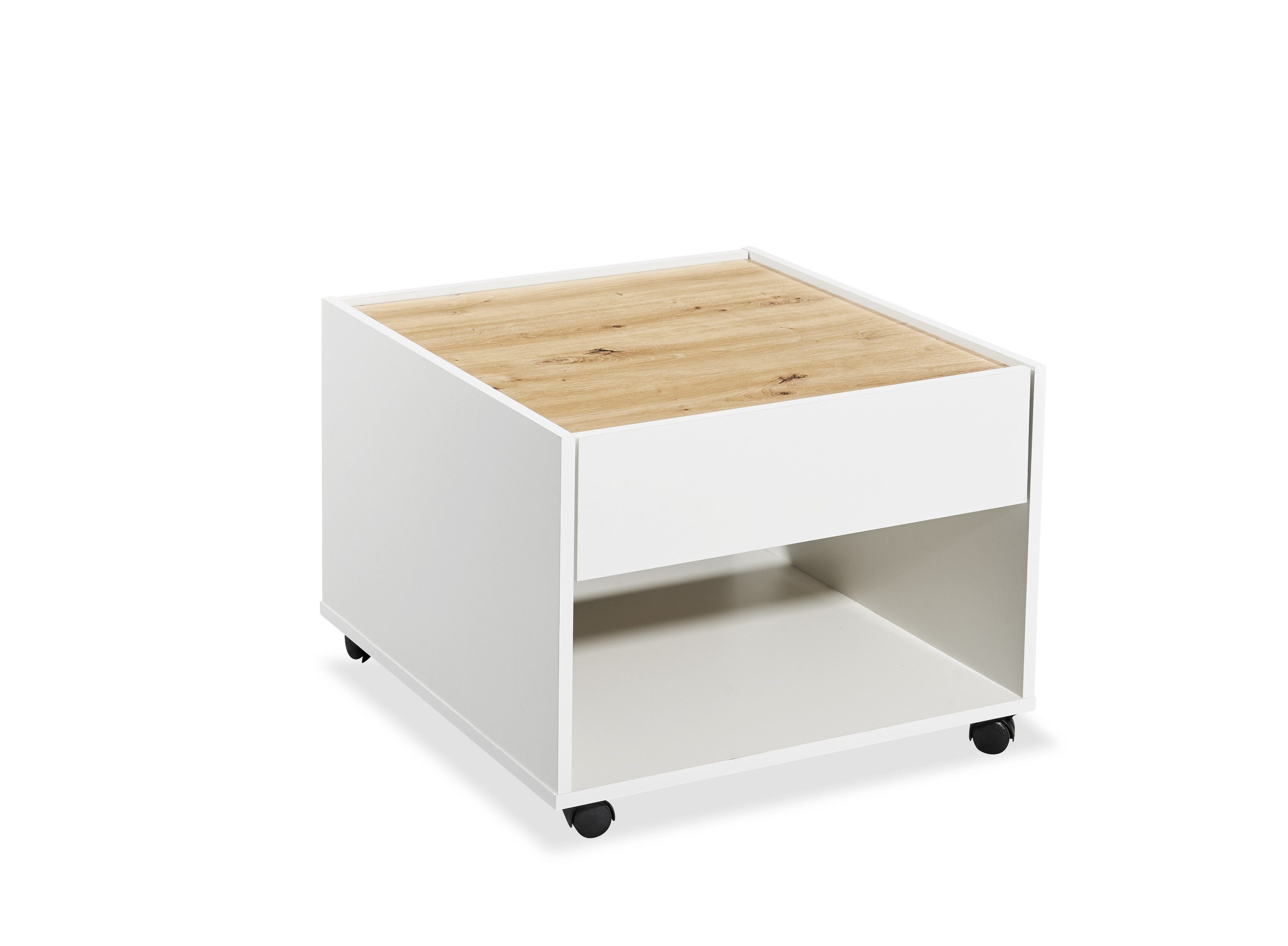 Stolkom Sp.z.o.o. Beistelltisch 4 Rollen, Schublade, Artisan Eiche Dekor, weiß - 60x45x60cm (BxHxT)
