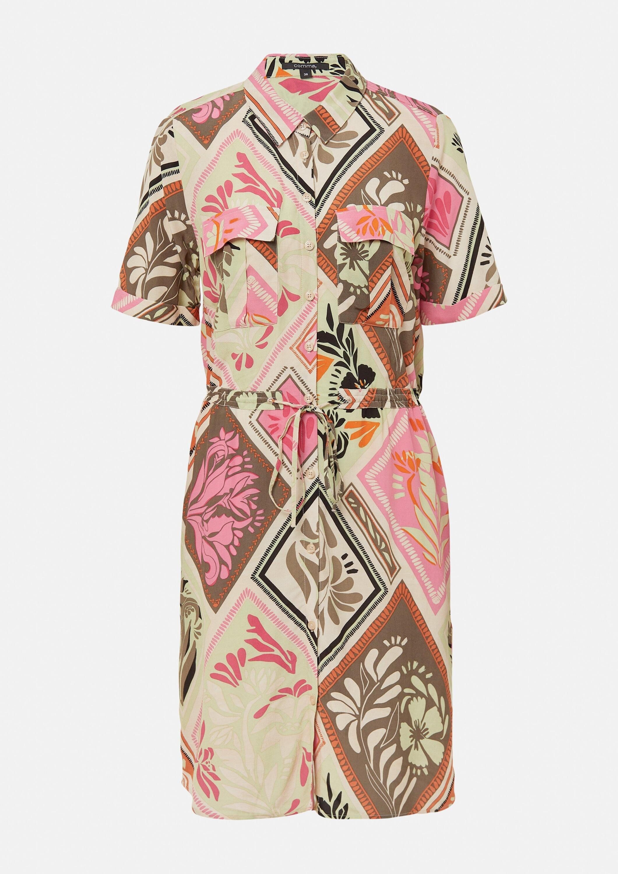 comma Minikleid Kleid Hemdblusenkleid mit All-over-Print