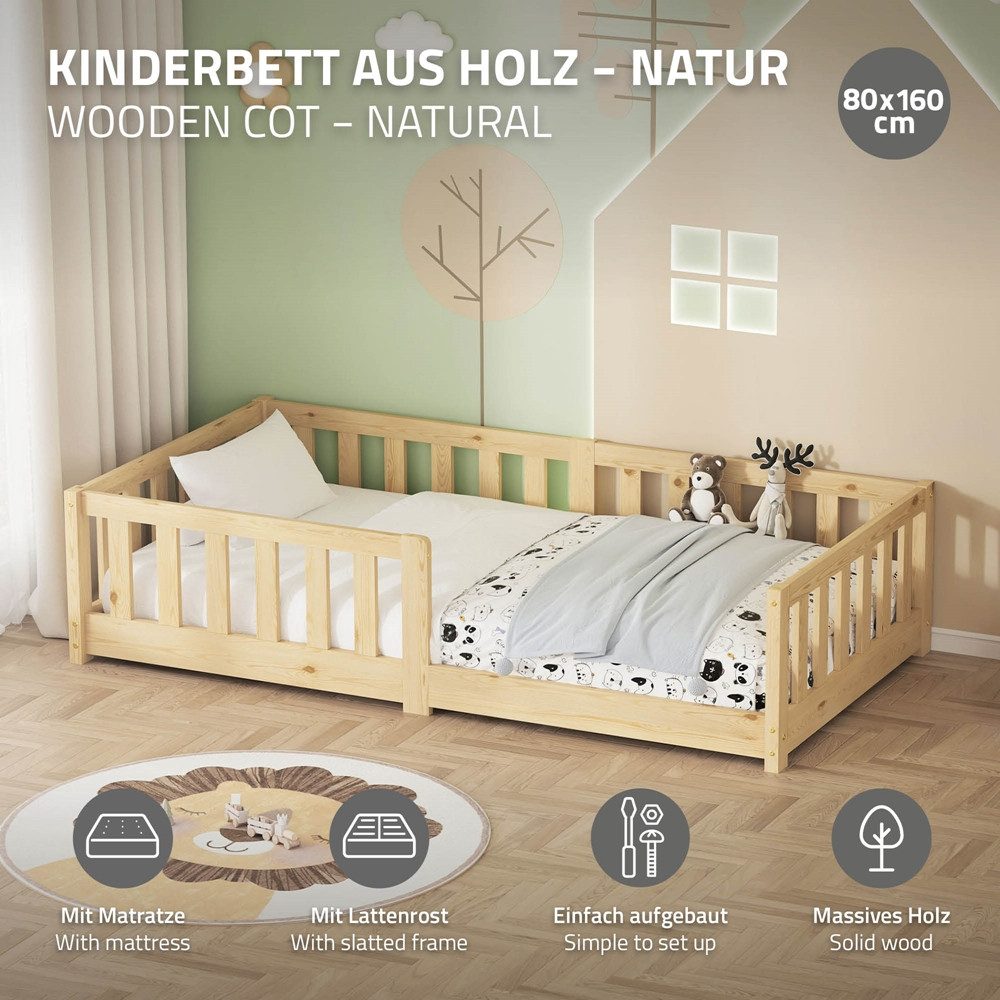 ML-DESIGN Spielbett Bodenbett Holzbett mit Lattenrost & Rausfallschutz Juge günstig online kaufen