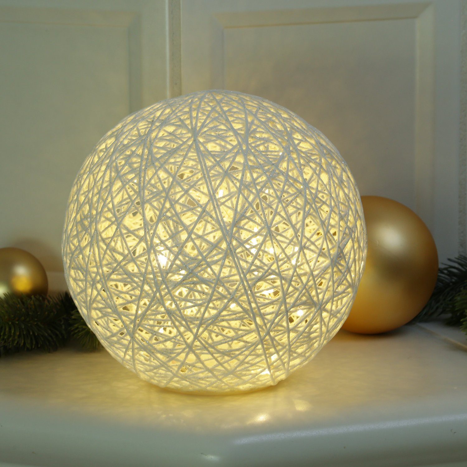MARELIDA LED LED Papierkugel bis Leuchtkugel Dekokugel 20cm Kugelleuchte Weihnachtsdeko Glitzer Classic, warmweiß (2100K LED 3000K) weiß