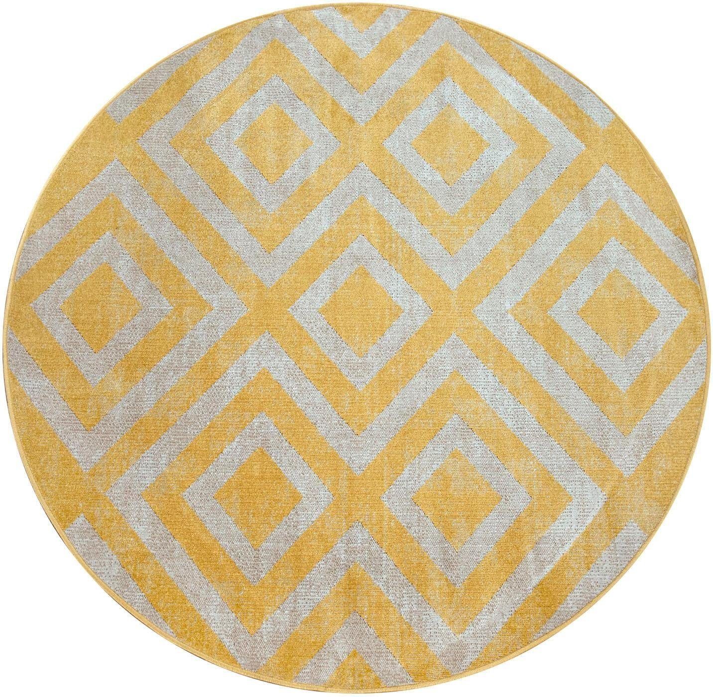 Paco Home Teppich »Poco 821«, rund, 6 mm Höhe, Kurzflor, Rauten-Design, In- günstig online kaufen