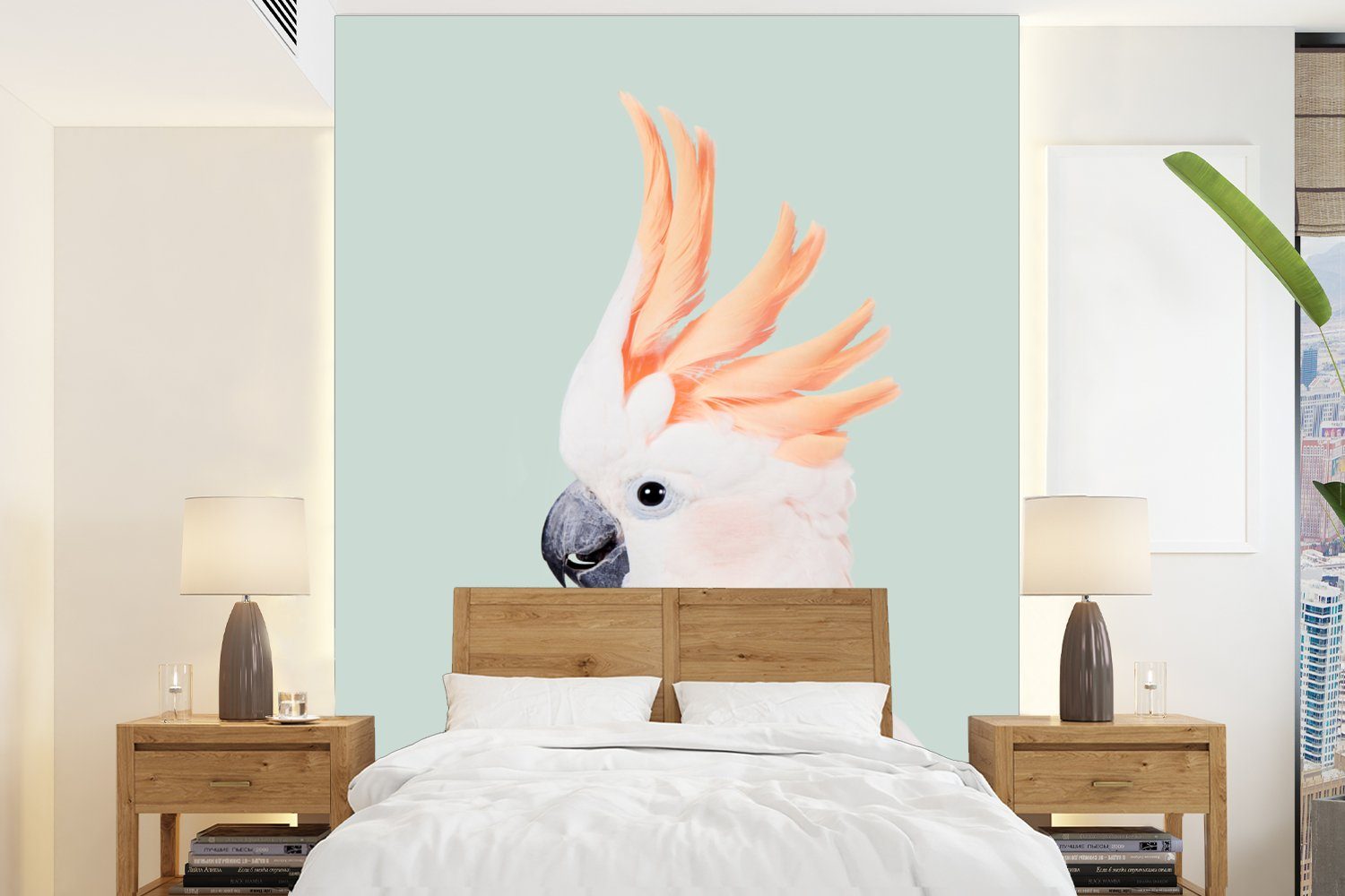 MuchoWow Fototapete Kakadu - Tiere - Natur - Weiß, Matt, bedruckt, (4 St), Montagefertig Vinyl Tapete für Wohnzimmer, Wandtapete