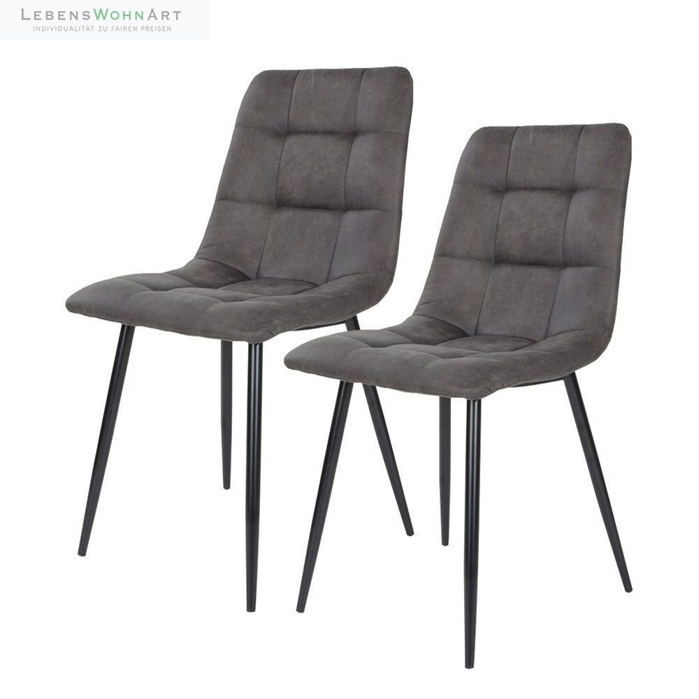 LebensWohnArt Stuhl Modernes 2er Stuhl-Set LEIRIA dunkelgrau Mikrofaser | Stühle