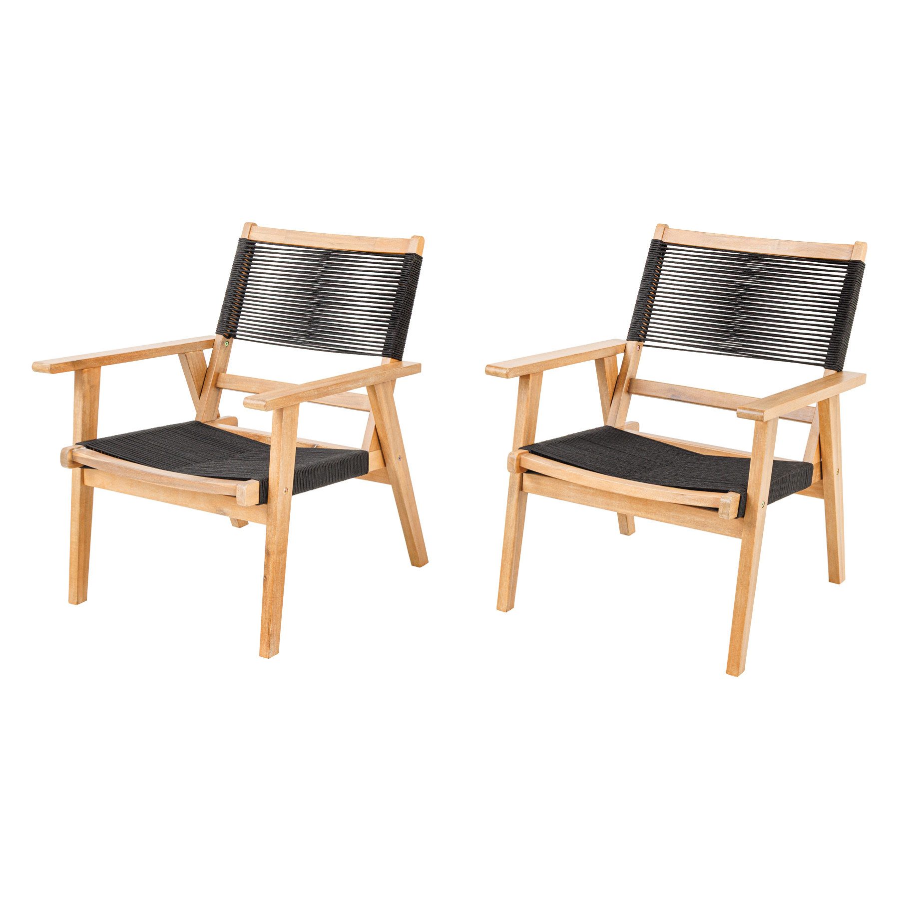 riess-ambiente Gartenstuhl BALI ROPE natur anthrazit · Outdoor-Loungesessel Set aus Akazienholz (Set, 2 St), Gartenstuhl-Set · Massivholz · wetterfest · Balkon · Terrasse · Garten