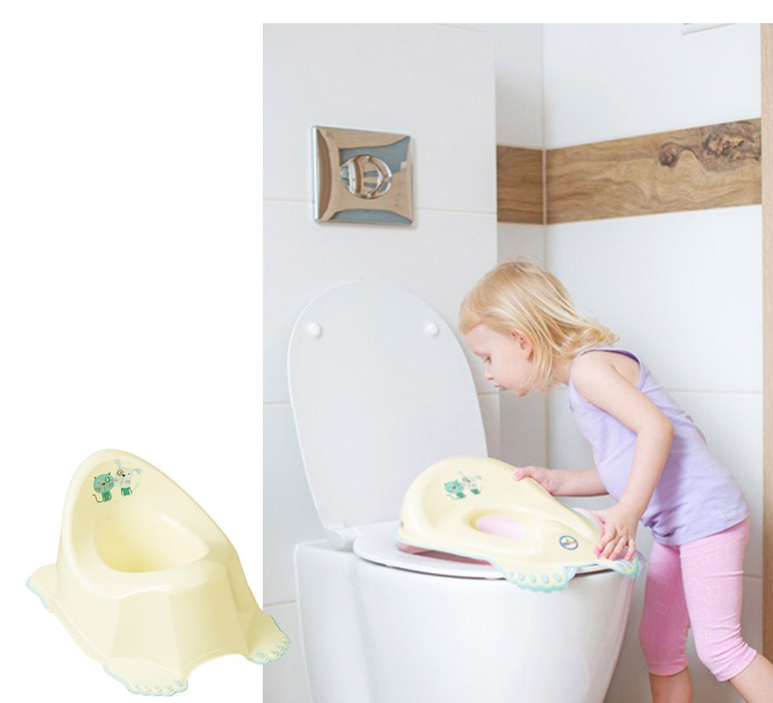 Tega-Baby Babybadewanne 4 AUFSATZ), WC BABYBADESITZ Europe Made TÖPFCHEN + + Tlg-** CAT- in Gelb SET (4 - Teile DOG & BABYBADEWANNE Babywanne, Badeset 