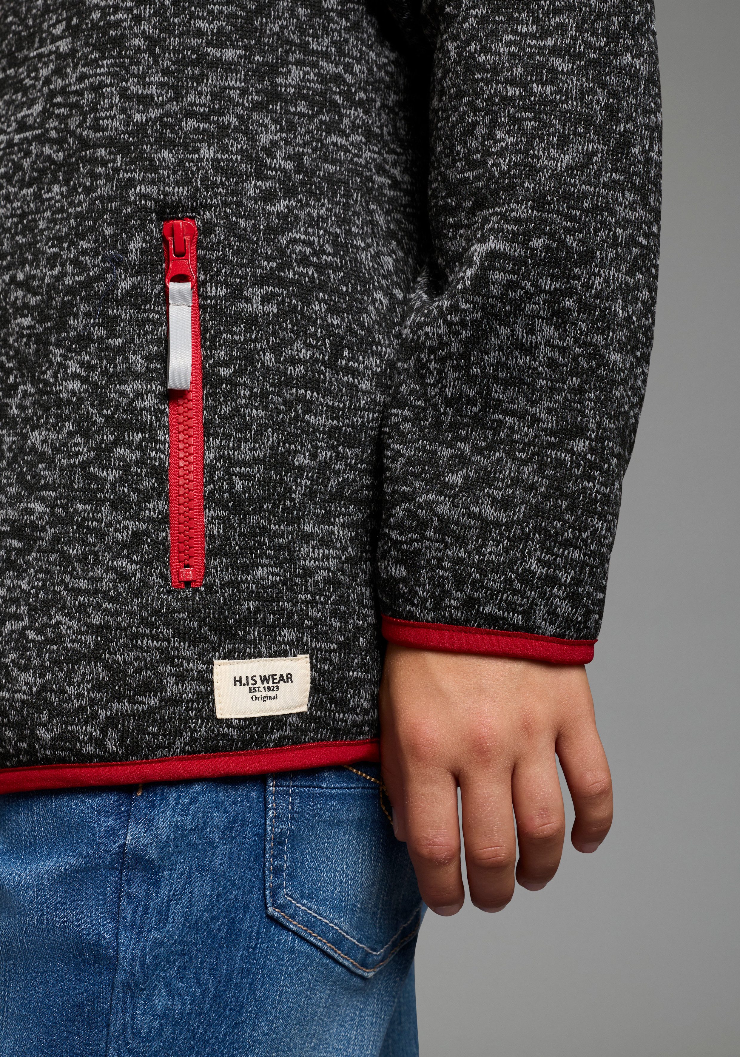 H.I.S Fleecejacke Fleecejacke von H.I.S in schöner melierter Qualität Stehkragen-Jacke mit Kontrastpipings, aus Fleece – Bild 3 von 5