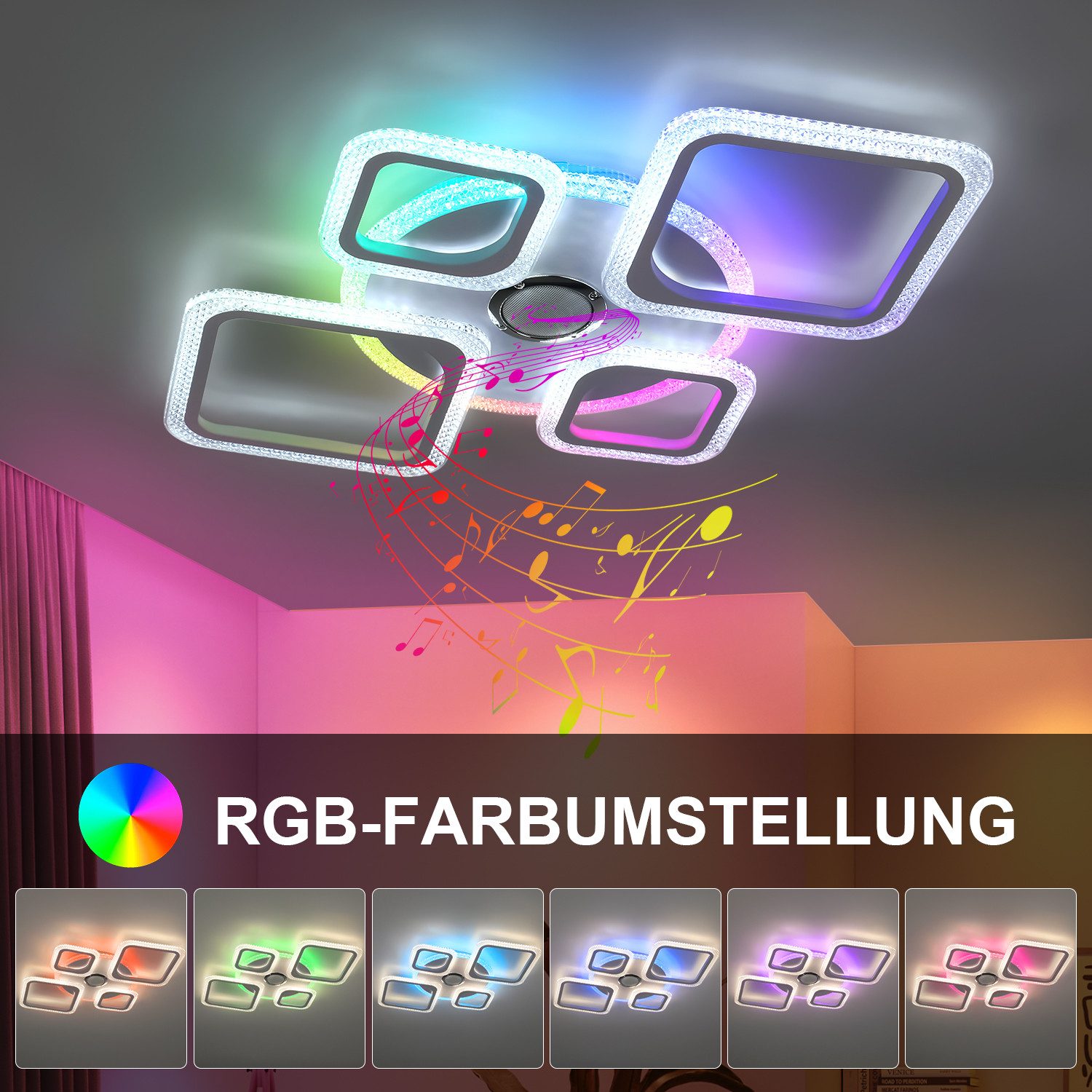 oyajia LED Deckenleuchte 50W Deckenlampe RGB Farbspiel, Dimmbar mit Fernbedienung, RGB-Hintergrundbeleuchtung, LED fest integriert, RGB, moderne deckenleuchten, – Bild 2 von 5