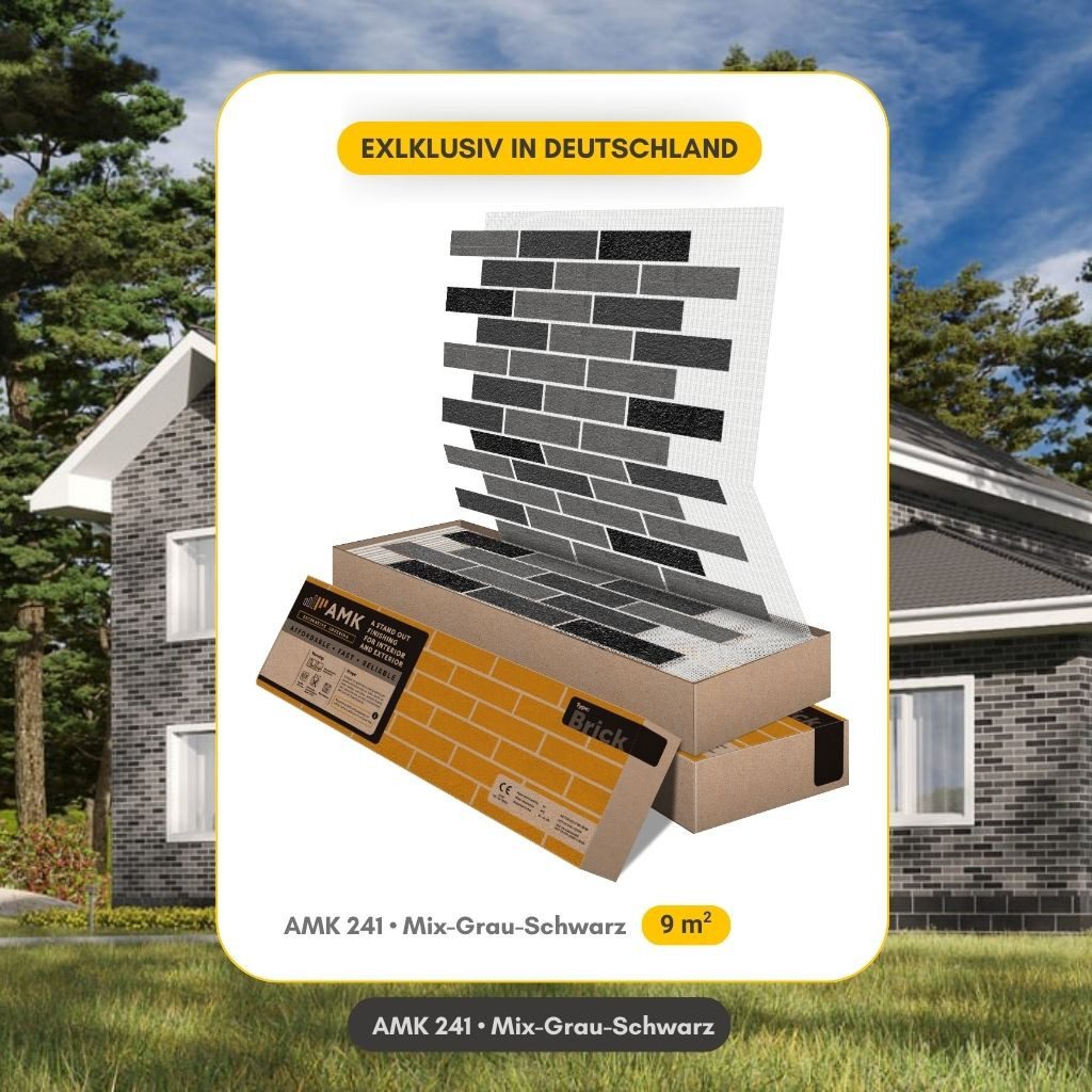 STM Company Wandpaneel AMK Fassadenziegel-Optik Paneele, Wandpaneele für Innen & Außen, 9,4 qm, (Packung, 10-tlg., 9,4 m) Dekorative & witterungsbeständige Fassadenverkleidung, (9,4 m² Set)