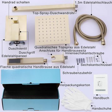 RENKUN Duschsystem Unterputz-Duscharmatur aus Edelstahl Regenbrauseset, 2 Strahlart(en), mit 2 Strahlarten Handbrause Kopfbrause Badbrauseset