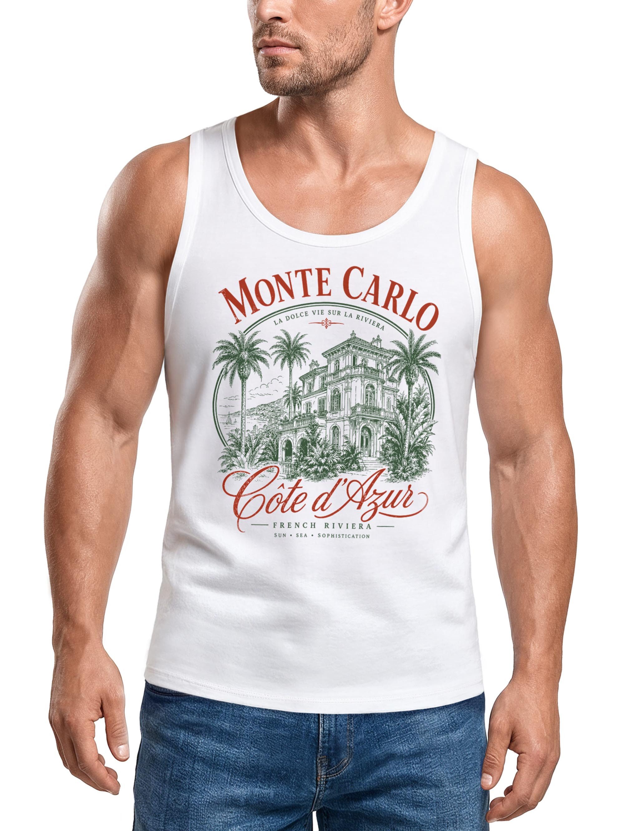 Neverless Tanktop Tanktop Herren mit Grafik-Print - Monte Carlo - Trägershirt Baumwolle mit Print