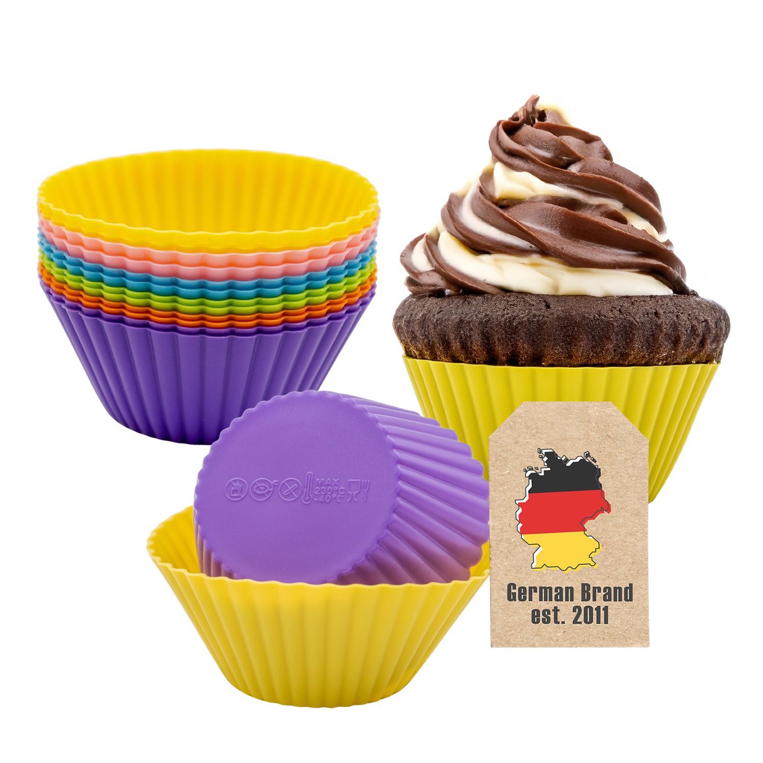 Intirilife Backform, (12 Stück wiederverwendbare bunte Silikon Muffinformen 12-tlg), Cupcakeformen zum Backen und Herstellen von Desserts und Snacks