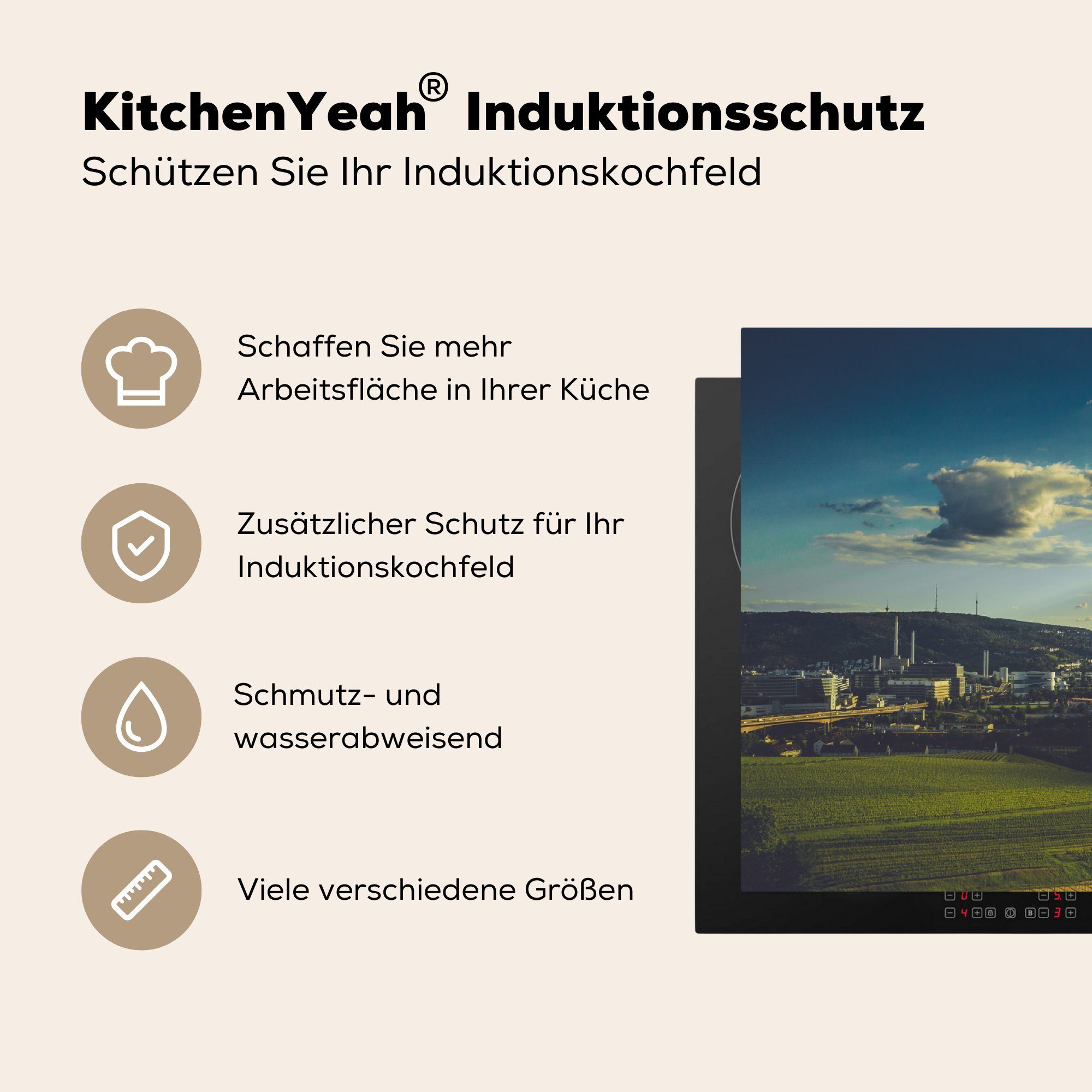 Mercedes-Benz Vinyl, Ansicht (1 tlg), Stuttgart Arena, Arbeitsplatte von küche MuchoWow Ceranfeldabdeckung, mit für Herdblende-/Abdeckplatte der cm, 83x51