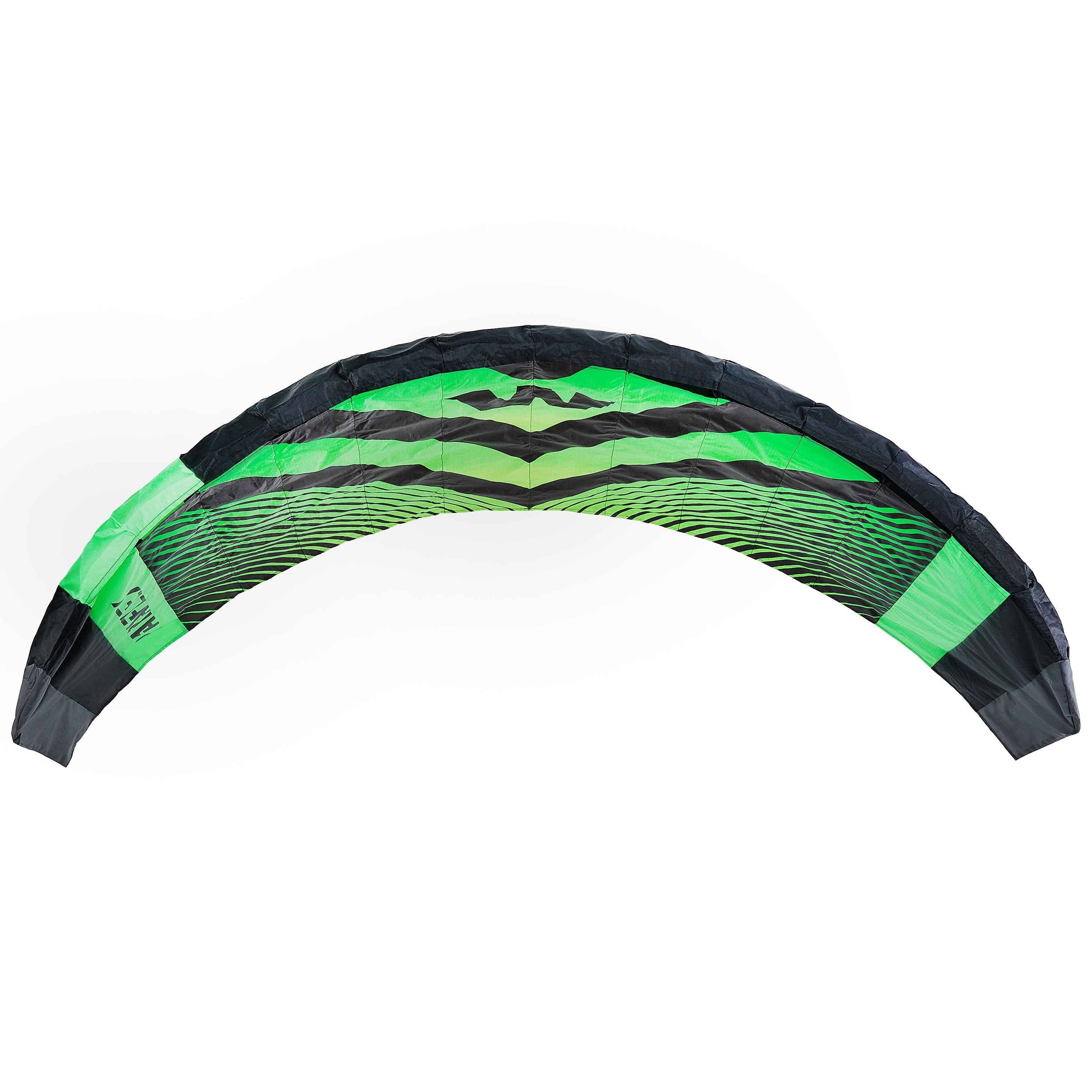 Wolkenstürmer Kite Paraflex Sport 1.7- Ready to Fly 170 cm für Erwachsene ab 6 Jahren, (2-Leiner Sportdrachen Stunt Kite mit Dyneemaleinen 20 m, 1-tlg), Lenkmatte (schwarz-grün) 170cm Spannweite mit Lenkbar