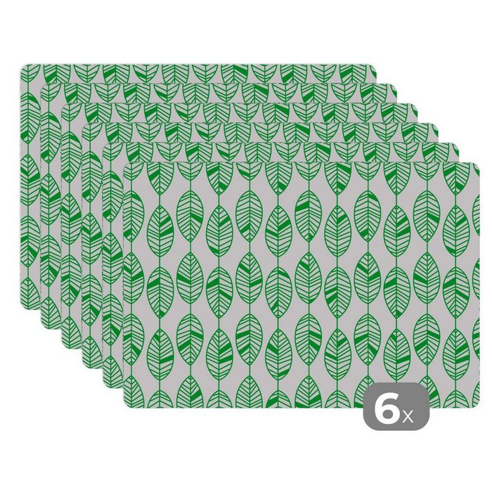 Platzset Muster - Blatt - Grün MuchoWow (6-St) Platzset Platzdecken Platzmatte Tischmatten Schmutzabweisend