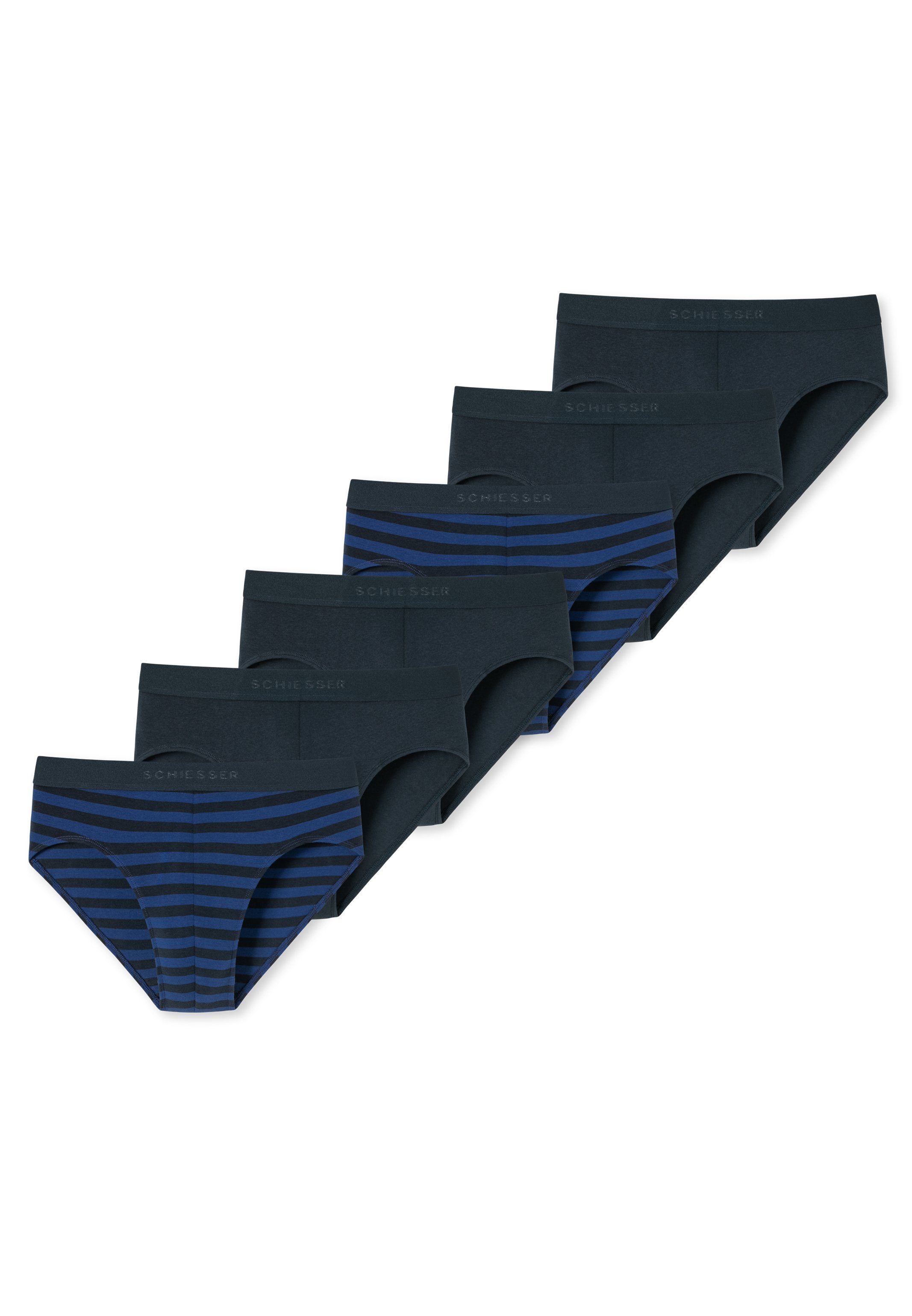 Slip Pack Schiesser Rio - - 6er Schwarz - Unterhose Blau Ohne (Spar-Set, (HW23) Organic / Baumwolle 95/5 - 6-St) 901 Cotton Slip Eingriff /