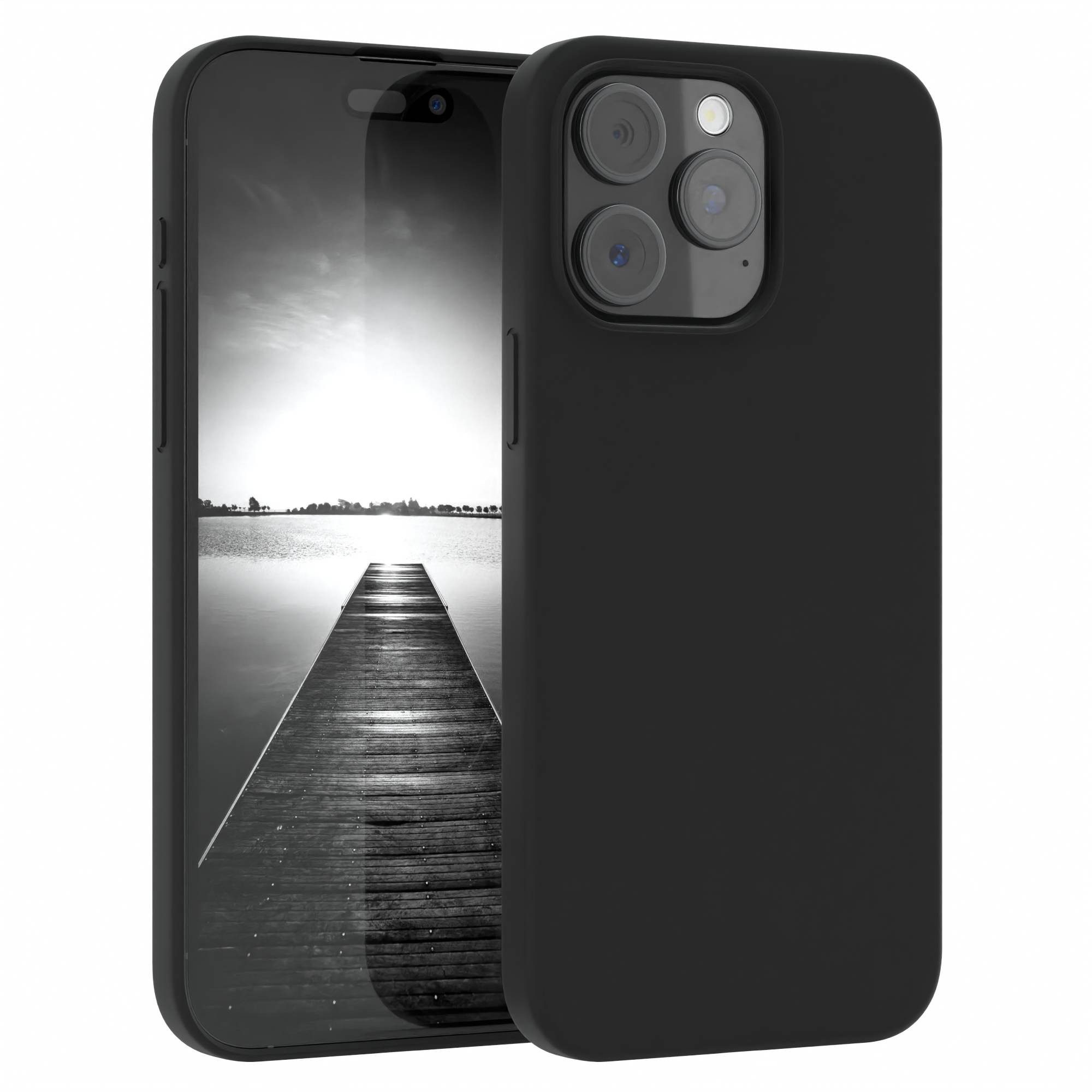 EAZY CASE Handyhülle Premium Silikon Case für Apple iPhone 15 Pro Max 6,7 Zoll, Hülle mit Kameraschutz Bumper Silikonhülle stoßfest Slimcover Schwarz