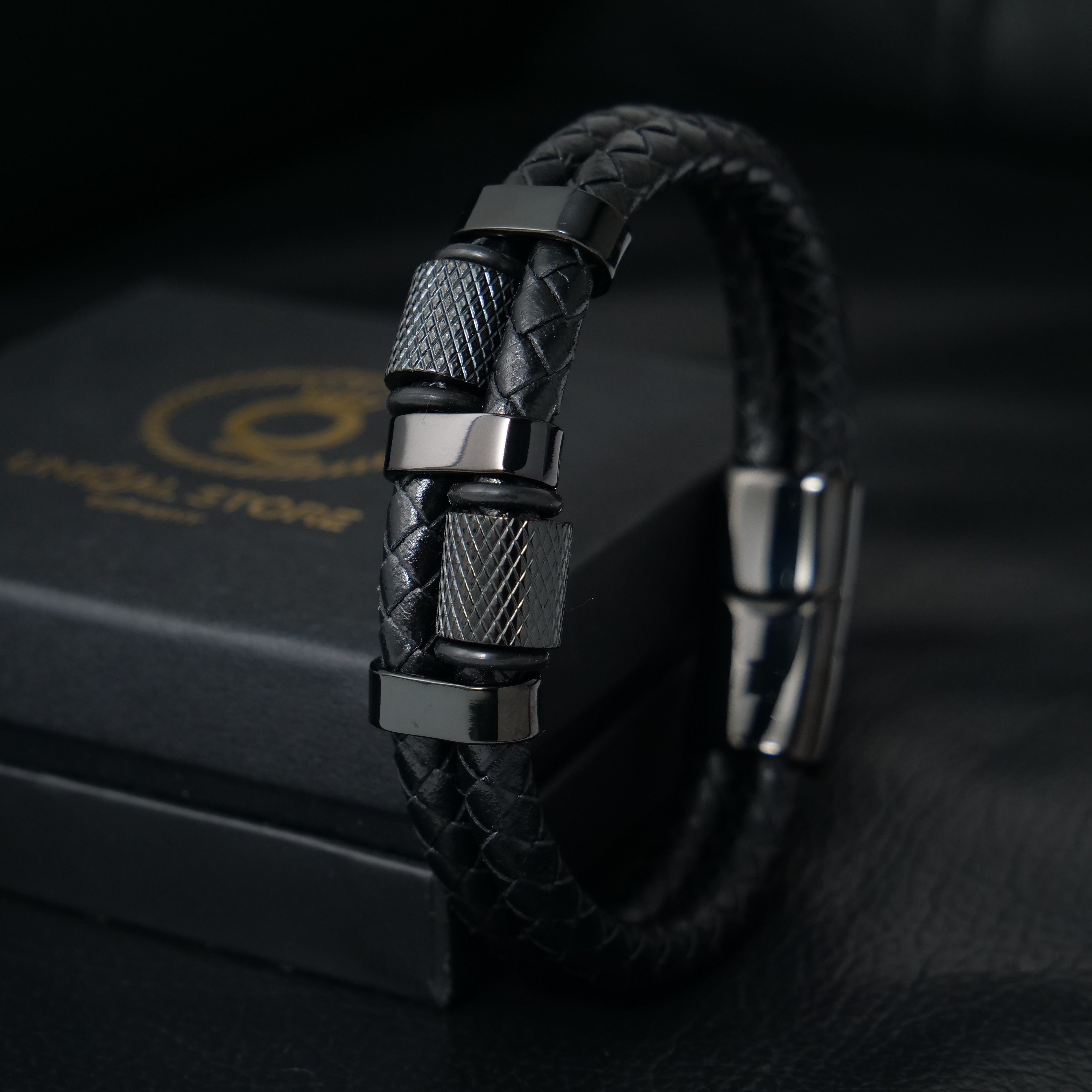 UNIQAL.de Lederarmband Lederarmband Herren "TECHNICS" geflochten, (Edelstahl, Echtleder, Casual Style, handgefertigt)